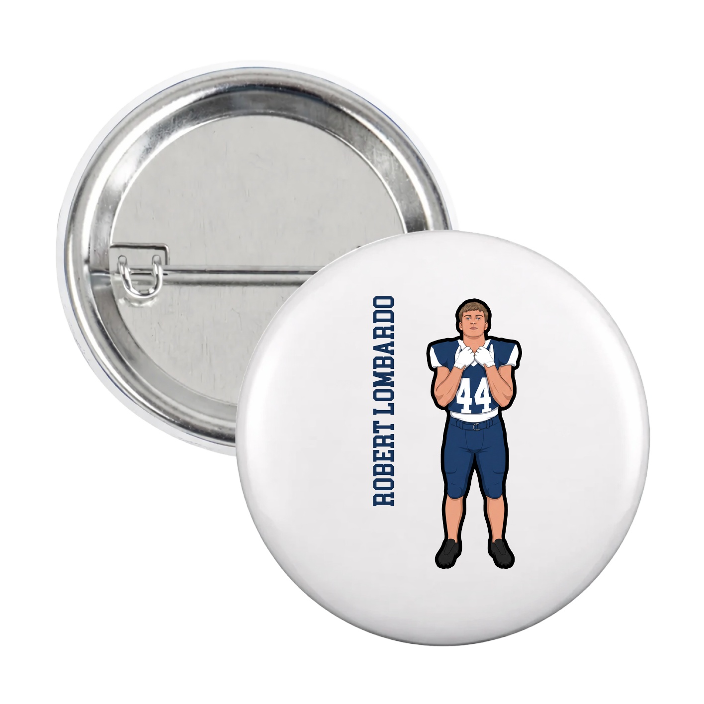 Game Day Button — Name Vertical in White