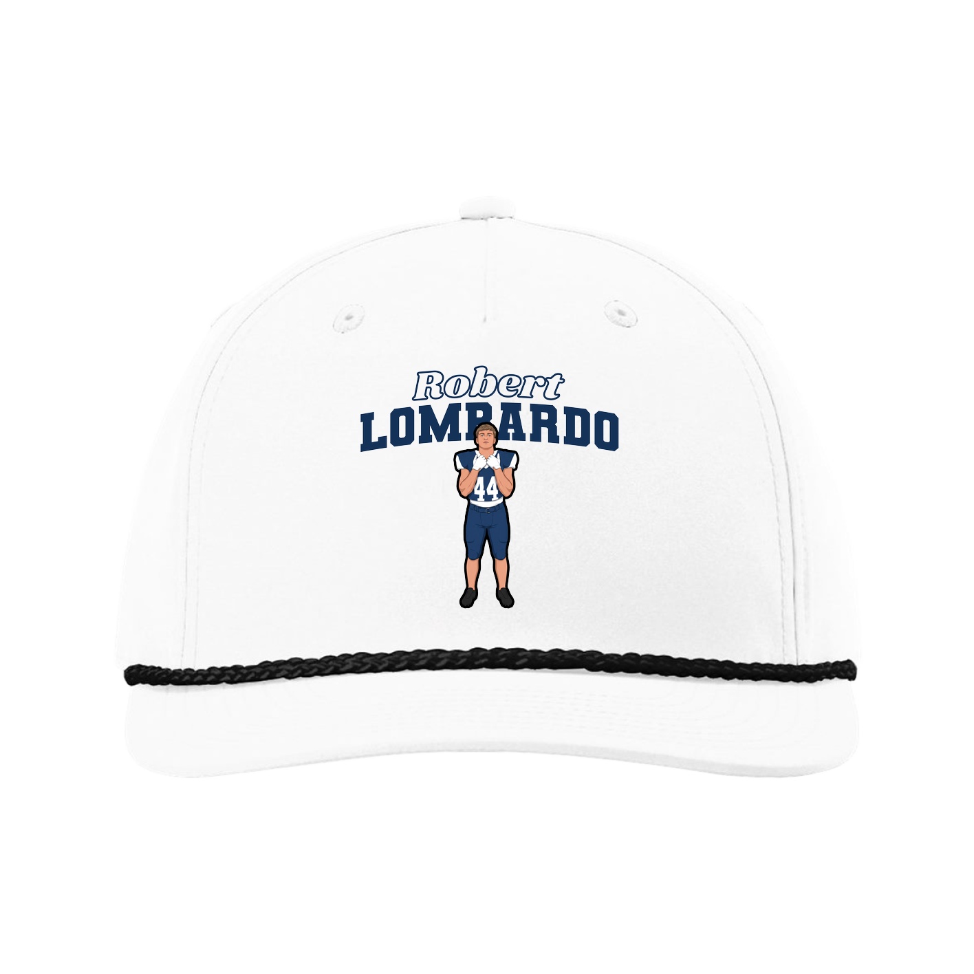 Five-Panel Classic Rope Cap — Name Arch in White