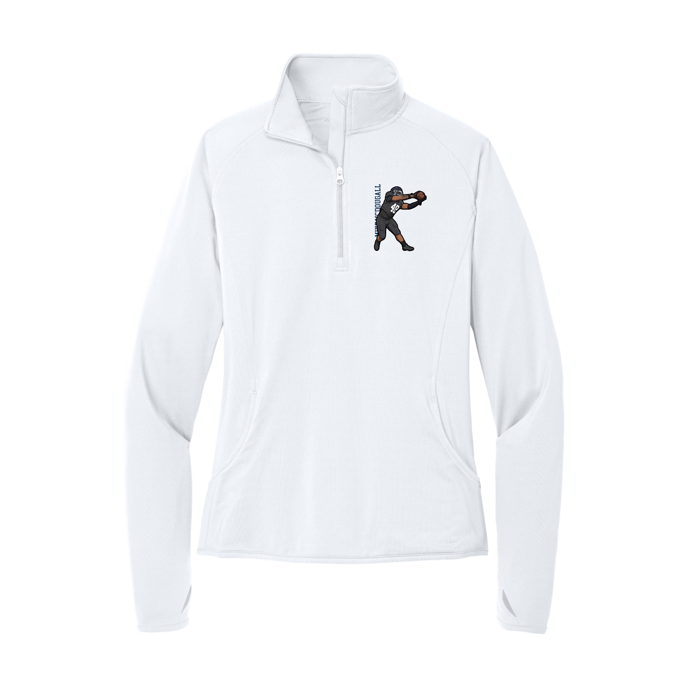 Women's Q-Zip Pullover — Name Vertical in White