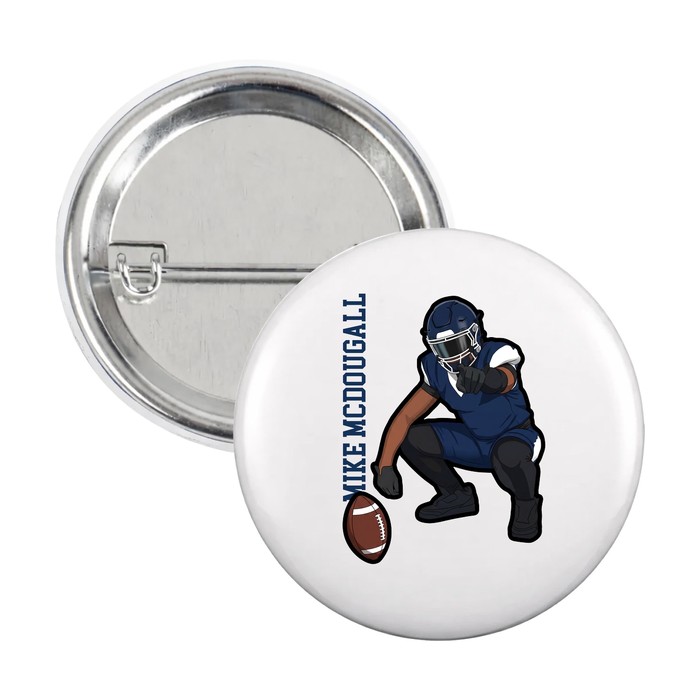 Game Day Button — Name Vertical in White
