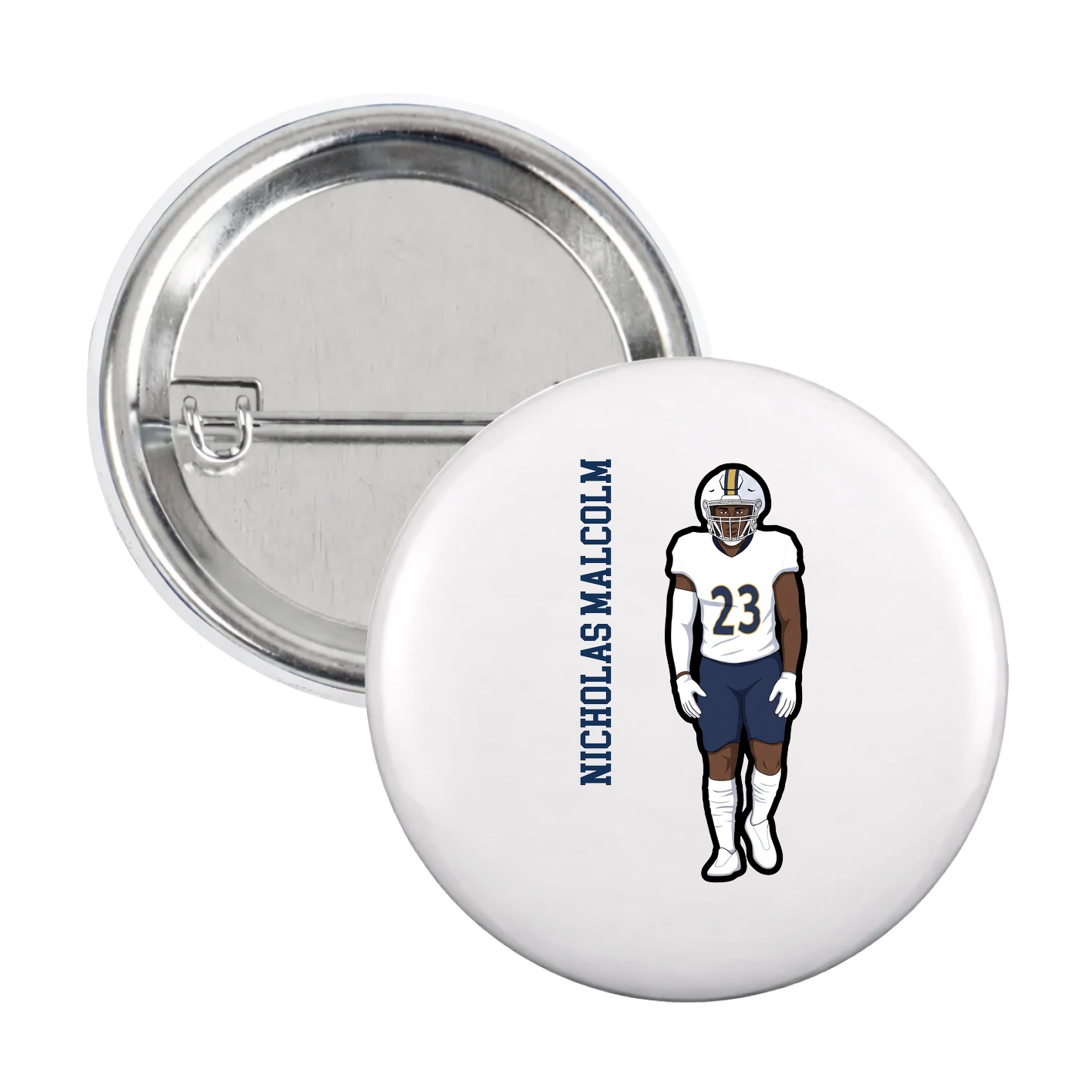 Game Day Button — Name Vertical in White