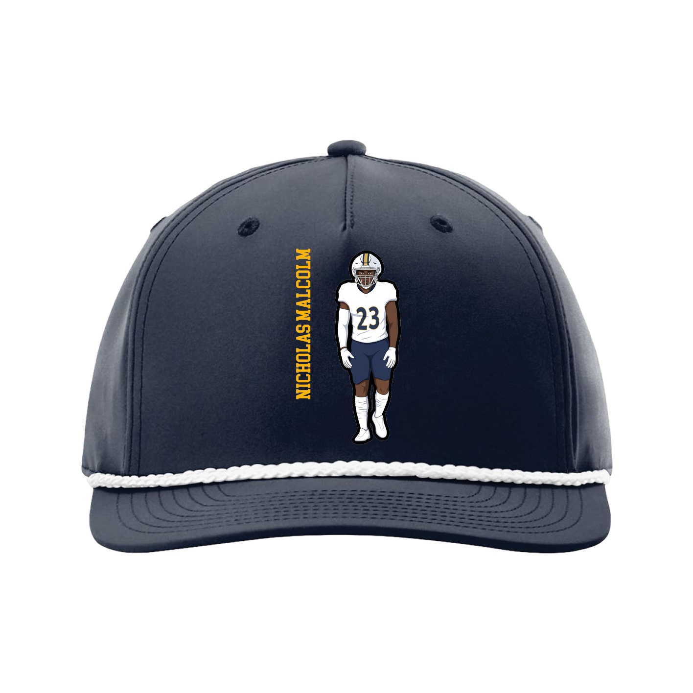Five-Panel Classic Rope Cap — Name Vertical in Navy