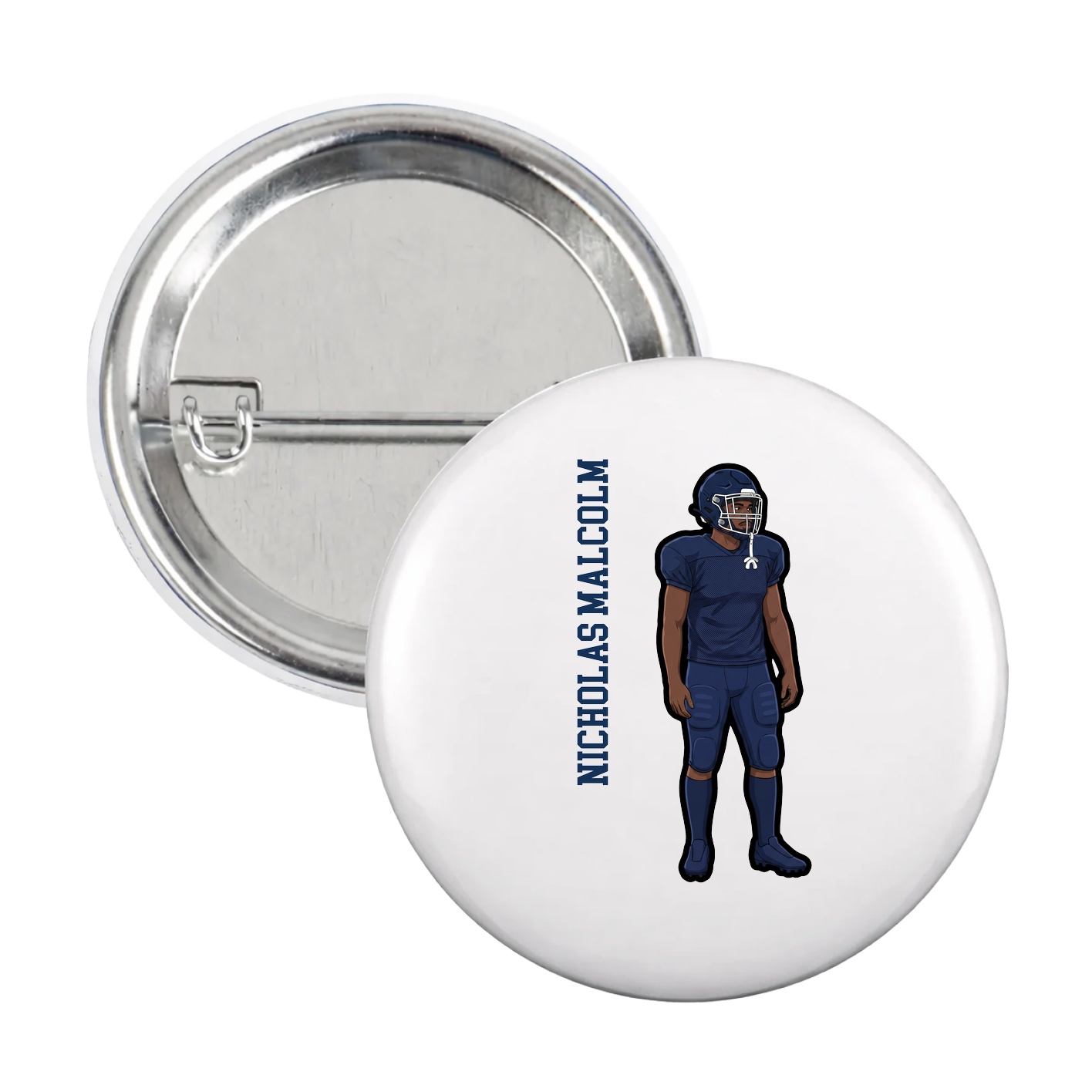 Game Day Button — Name Vertical in White