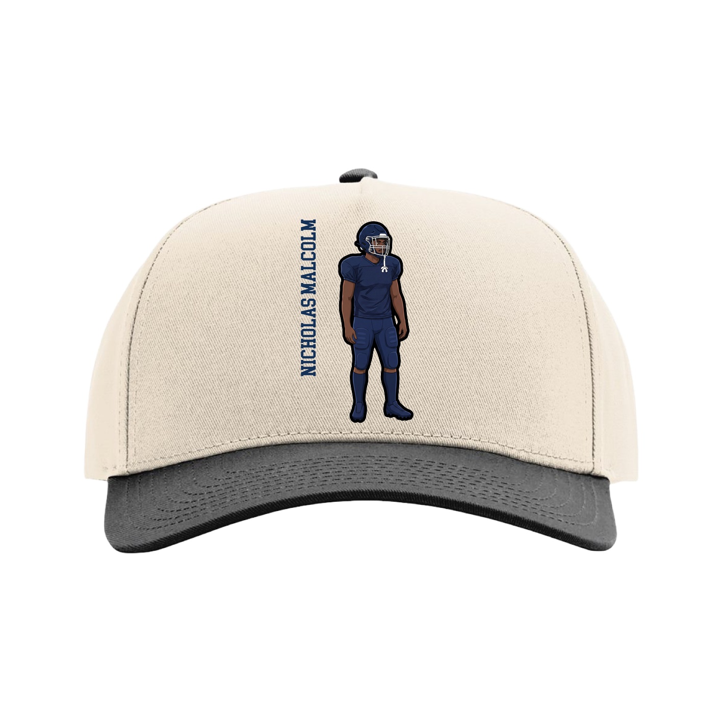 Full Fabric Five-Panel Champ Cap — Name Vertical in Cream/Black