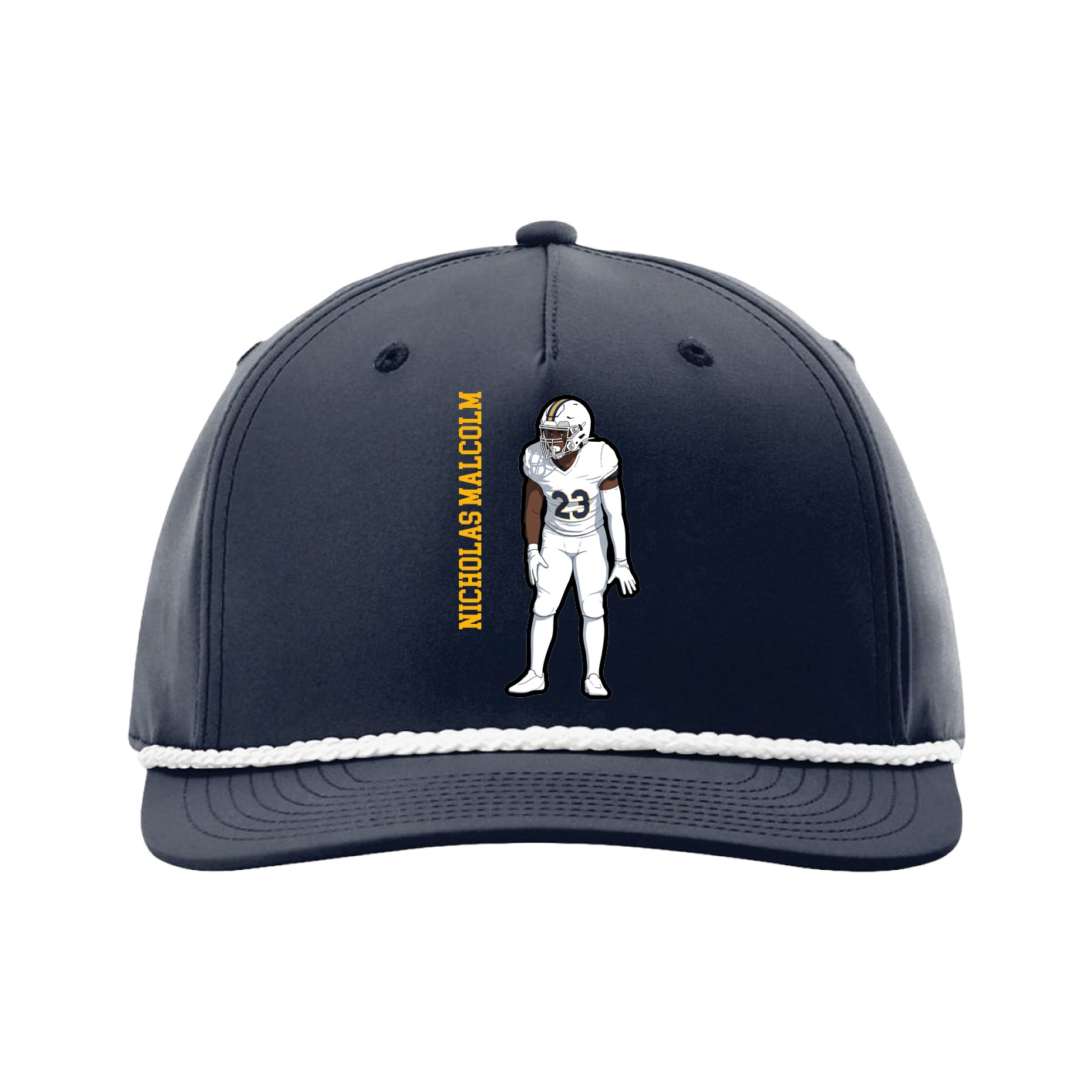 Five-Panel Classic Rope Cap — Name Vertical in Navy