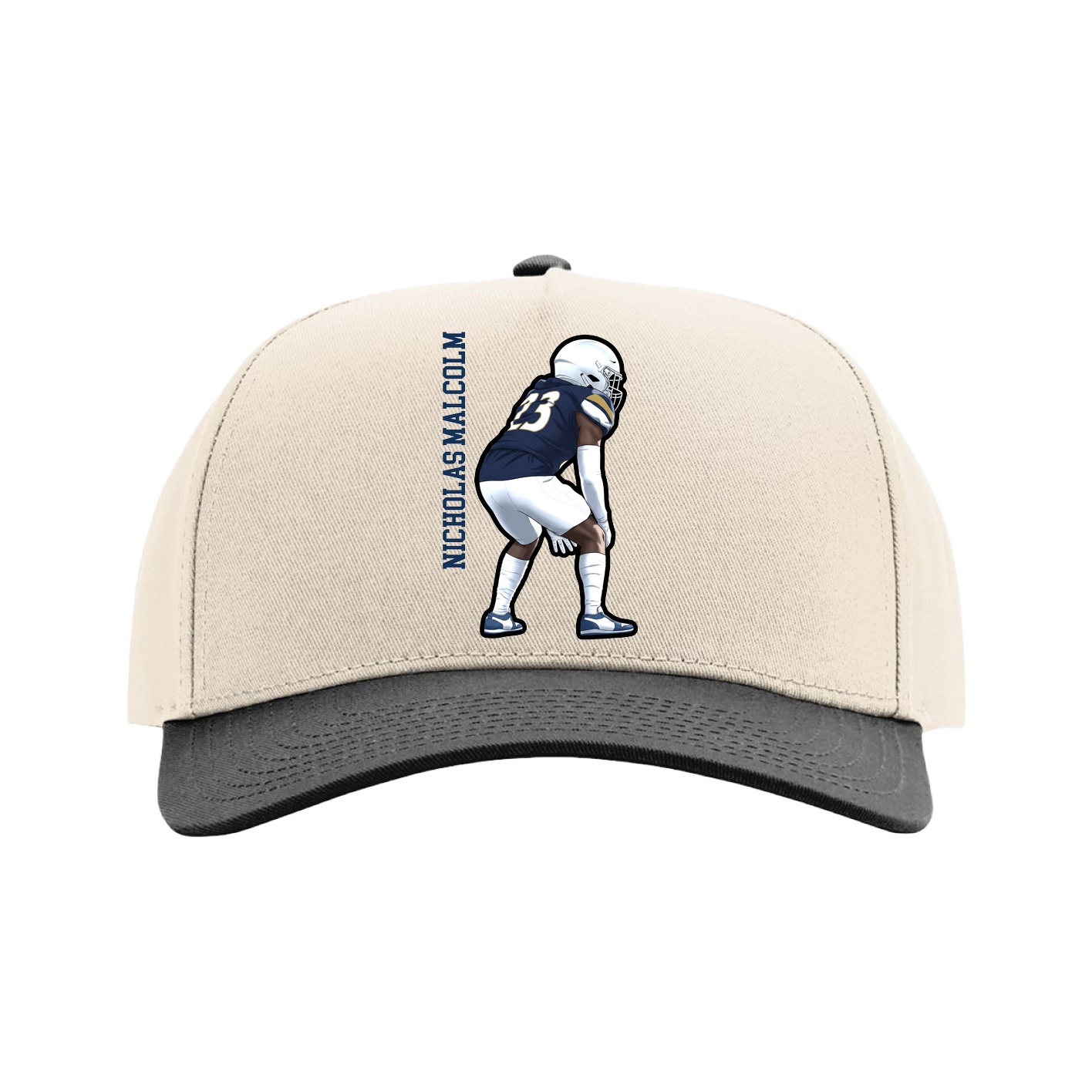 Full Fabric Five-Panel Champ Cap — Name Vertical in Cream/Black