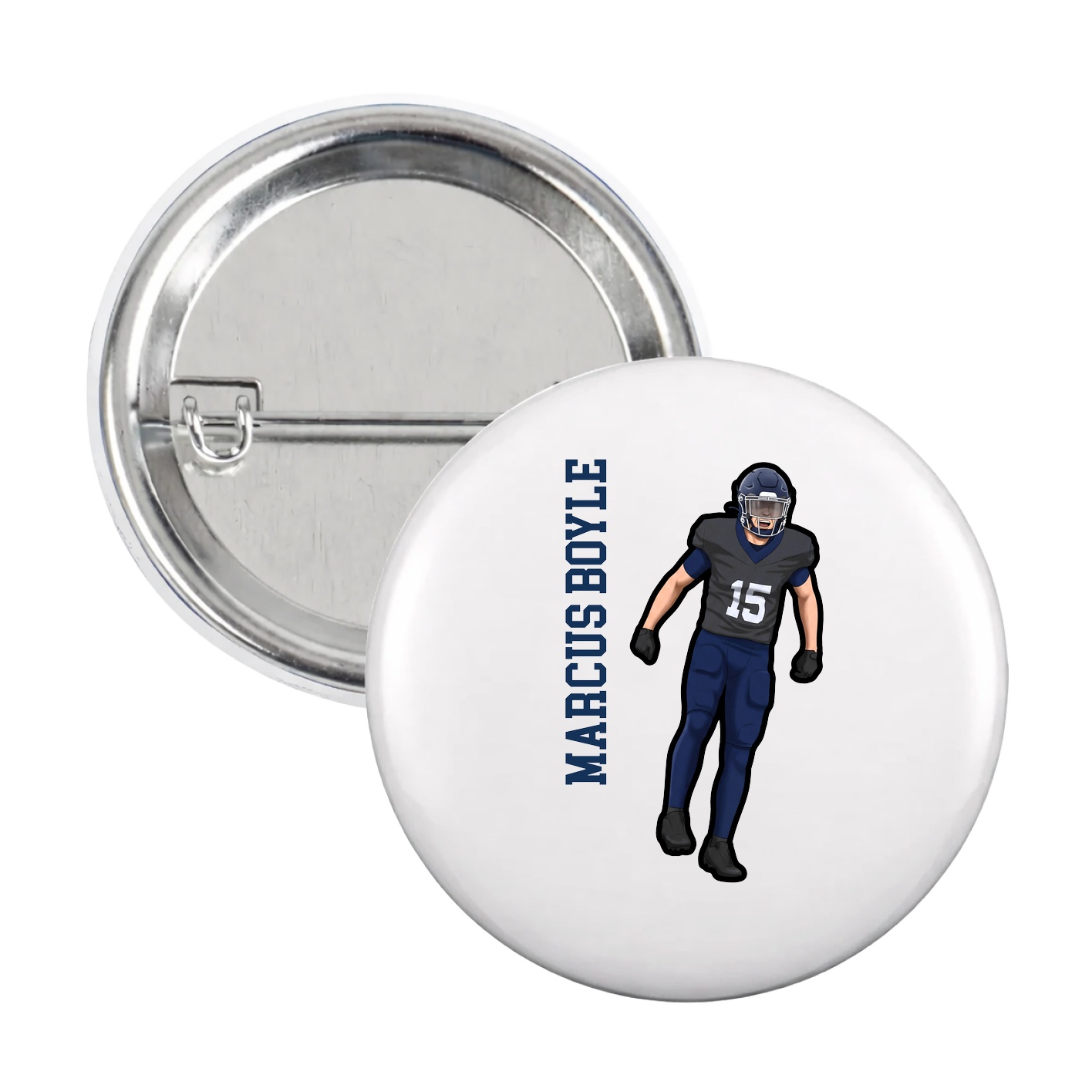 Game Day Button — Name Vertical in White