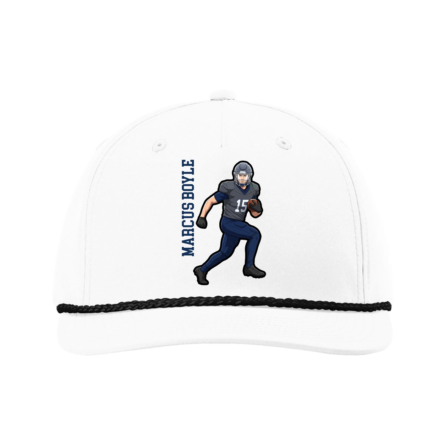 Five-Panel Classic Rope Cap — Name Vertical in White