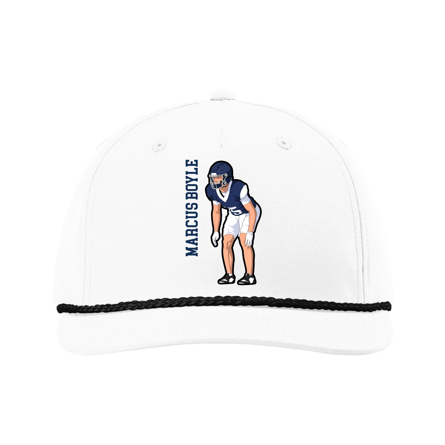 Five-Panel Classic Rope Cap — Name Vertical in White