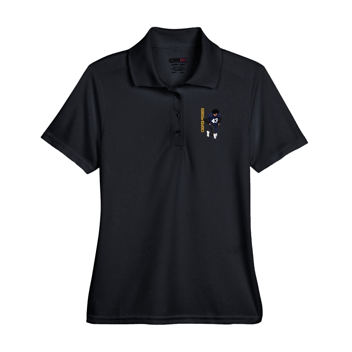 Performance Polo — Name Vertical in Black