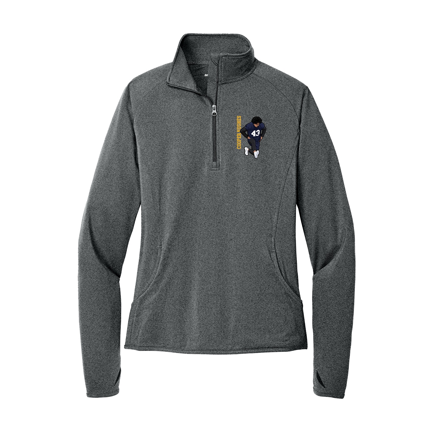 Women's Q-Zip Pullover — Name Vertical in Grey