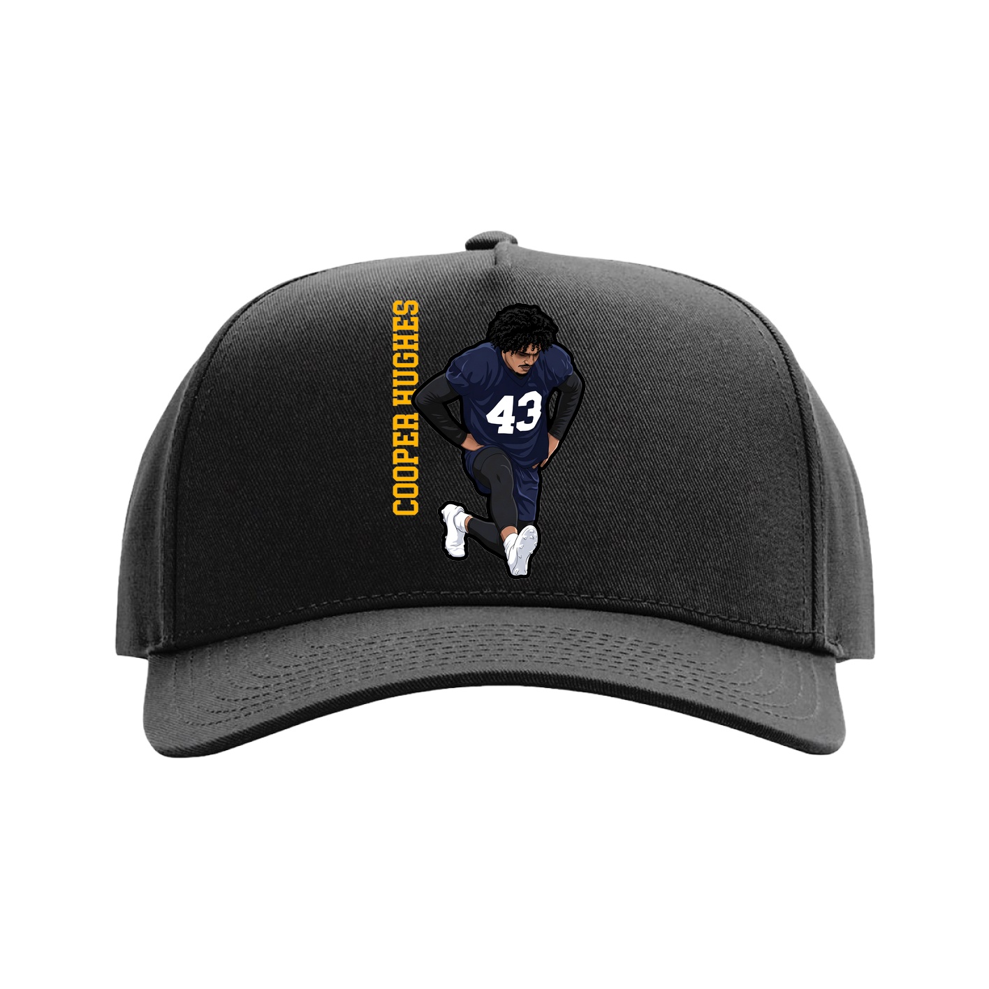 Full Fabric Five-Panel Champ Cap — Name Vertical in Black