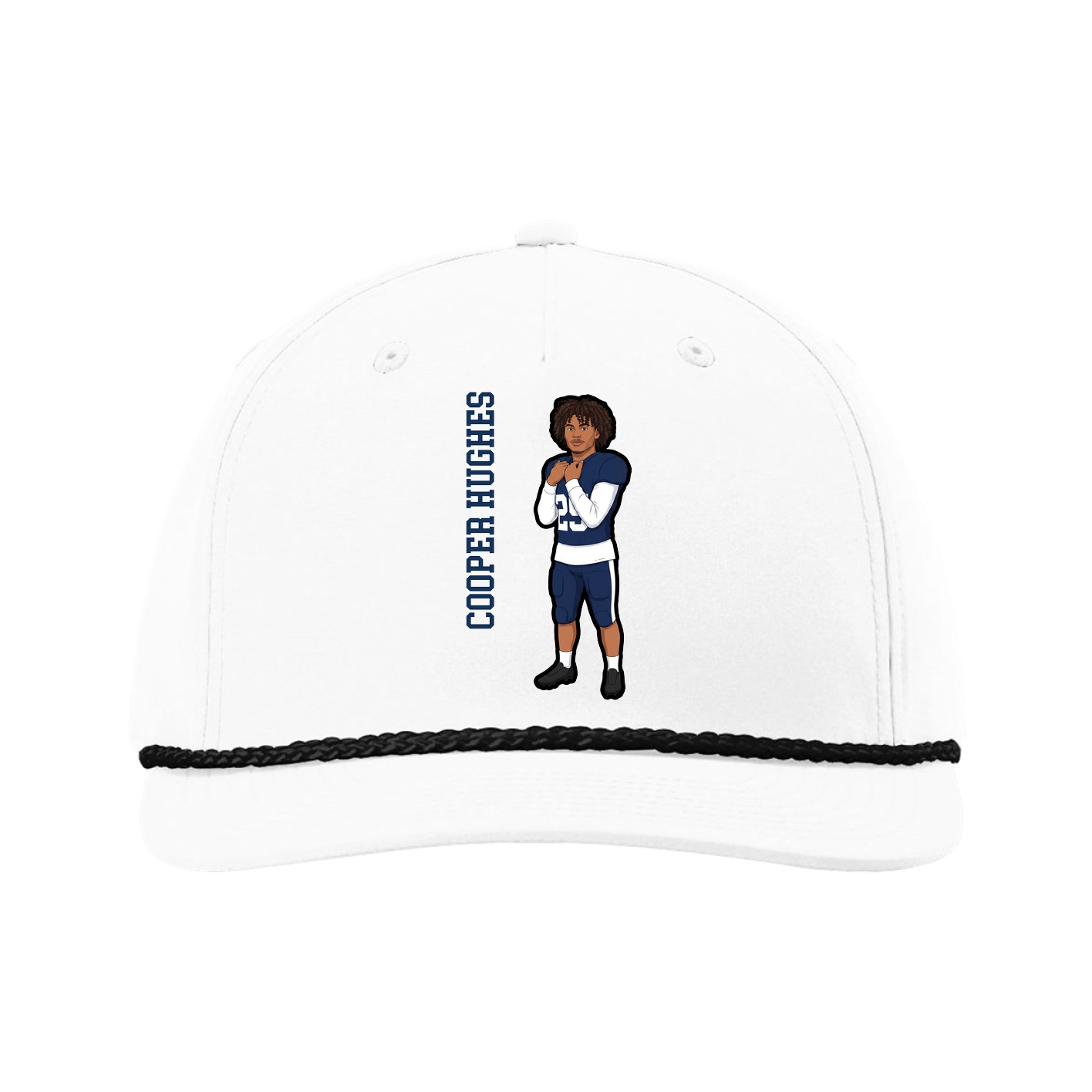 Five-Panel Classic Rope Cap — Name Vertical in White