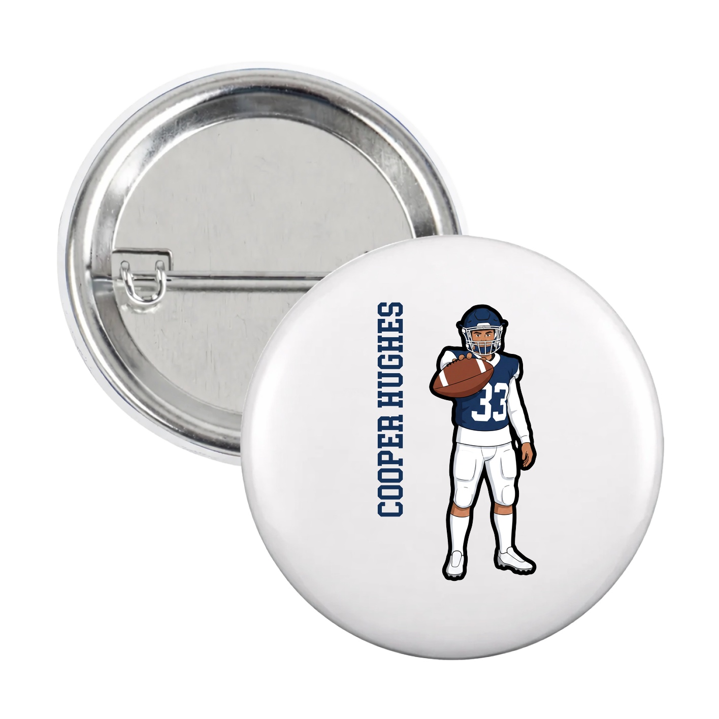 Game Day Button — Name Vertical in White