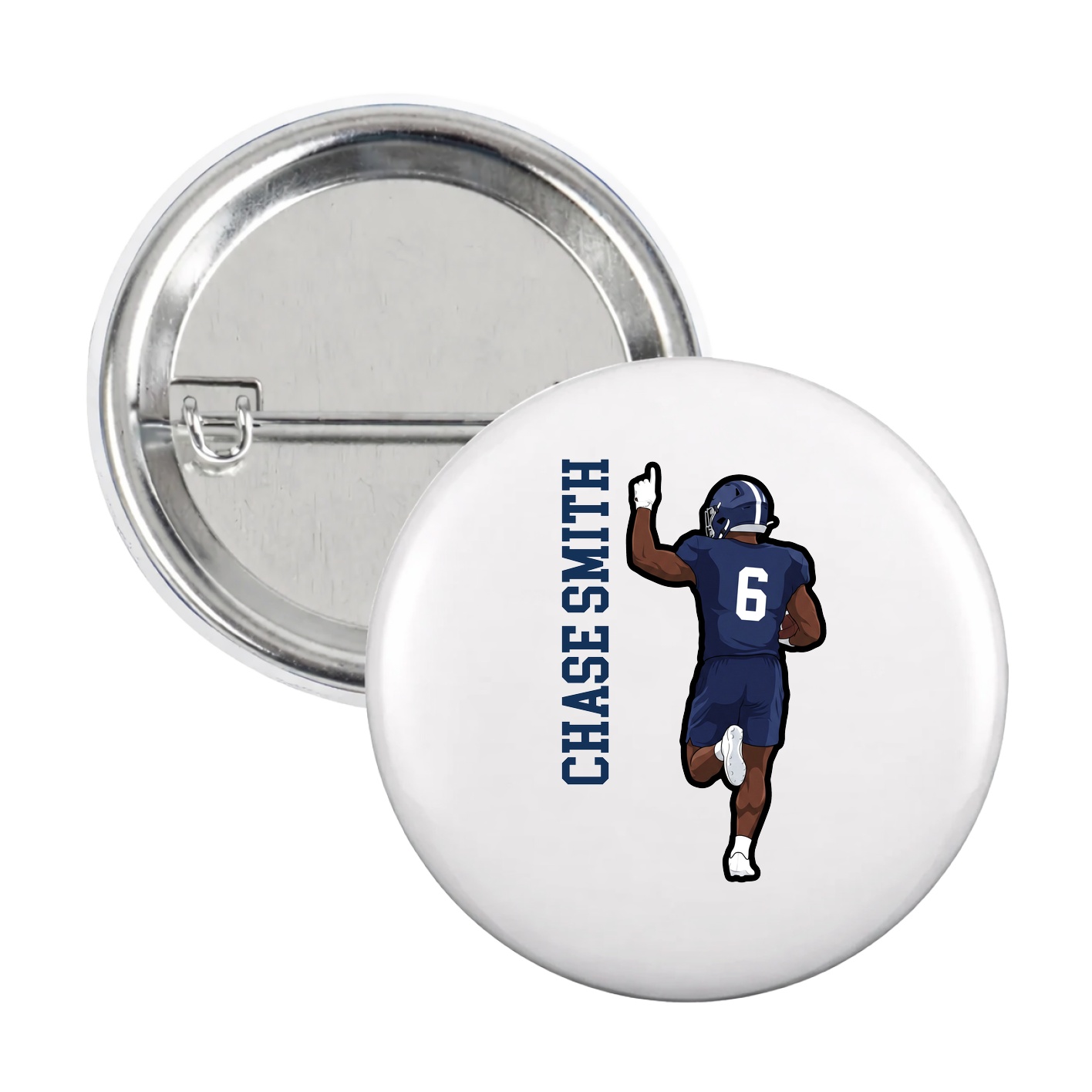 Game Day Button — Name Vertical in White