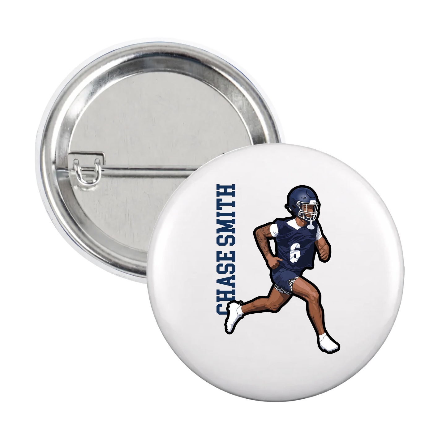 Game Day Button — Name Vertical in White