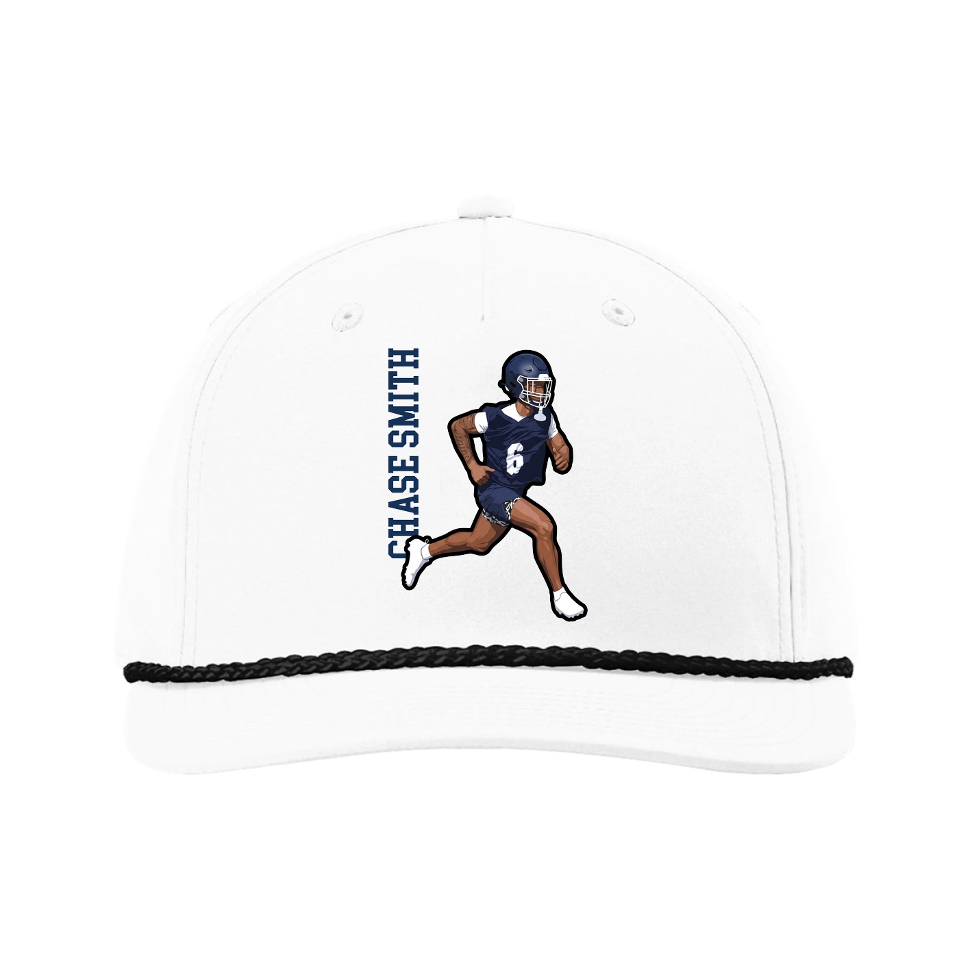 Five-Panel Classic Rope Cap — Name Vertical in White