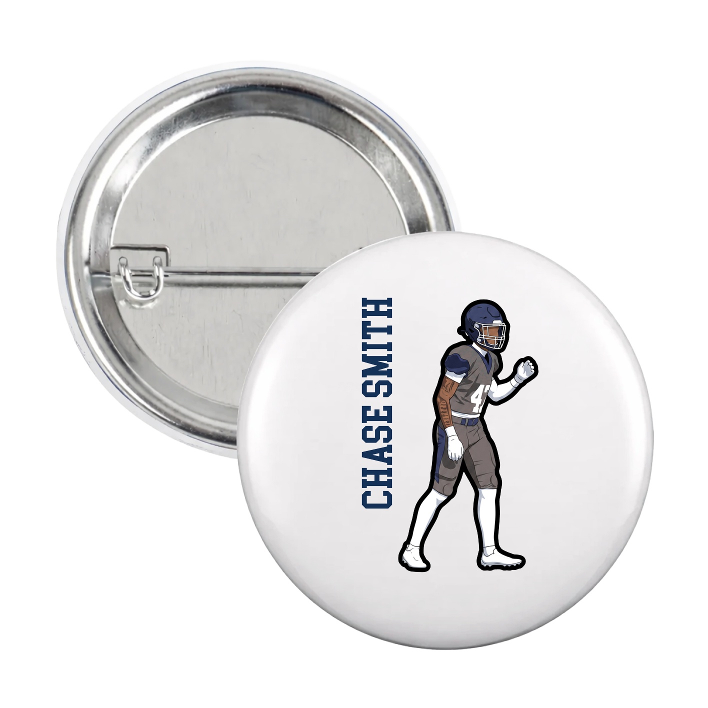 Game Day Button — Name Vertical in White