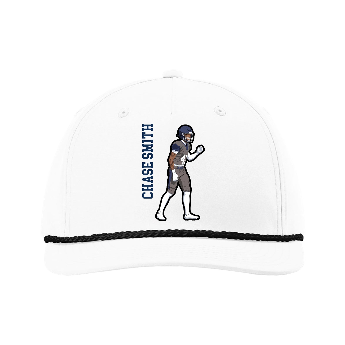 Five-Panel Classic Rope Cap — Name Vertical in White