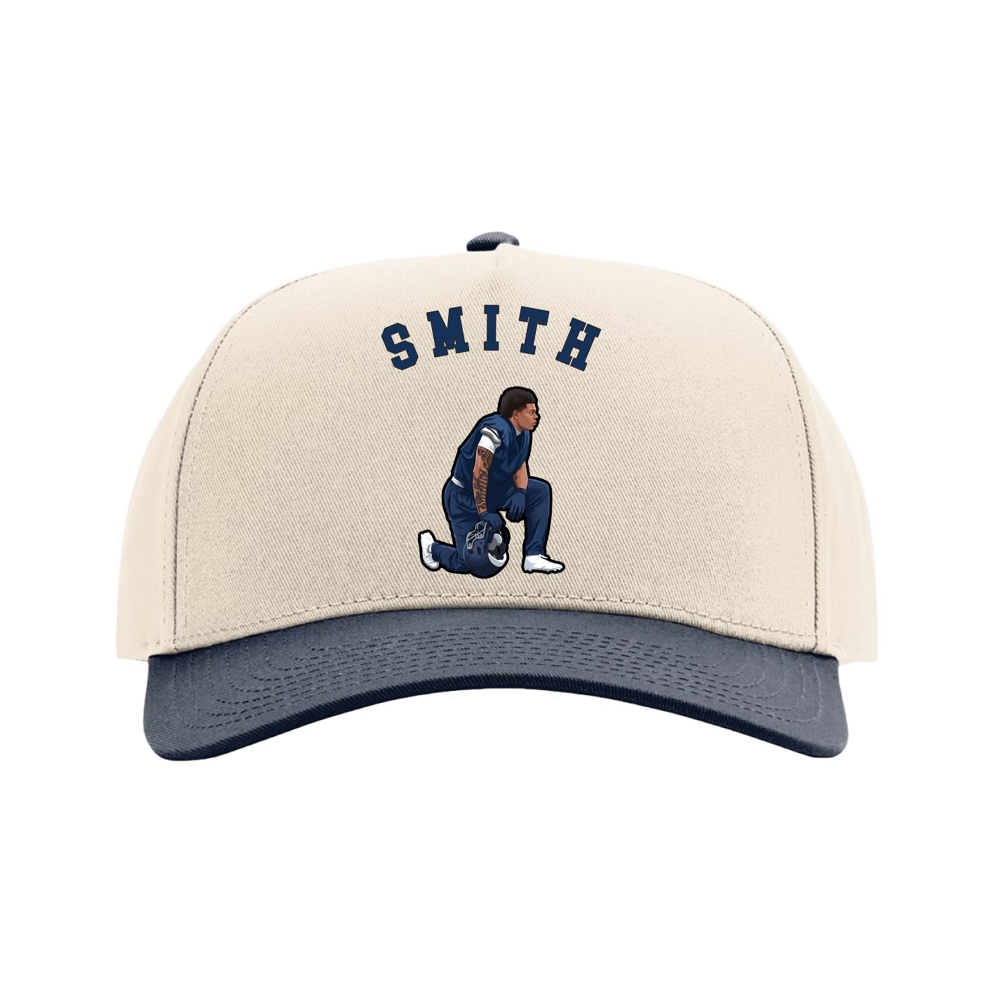 Full Fabric Five-Panel Champ Cap — Shirsey Arch in Cream/Navy