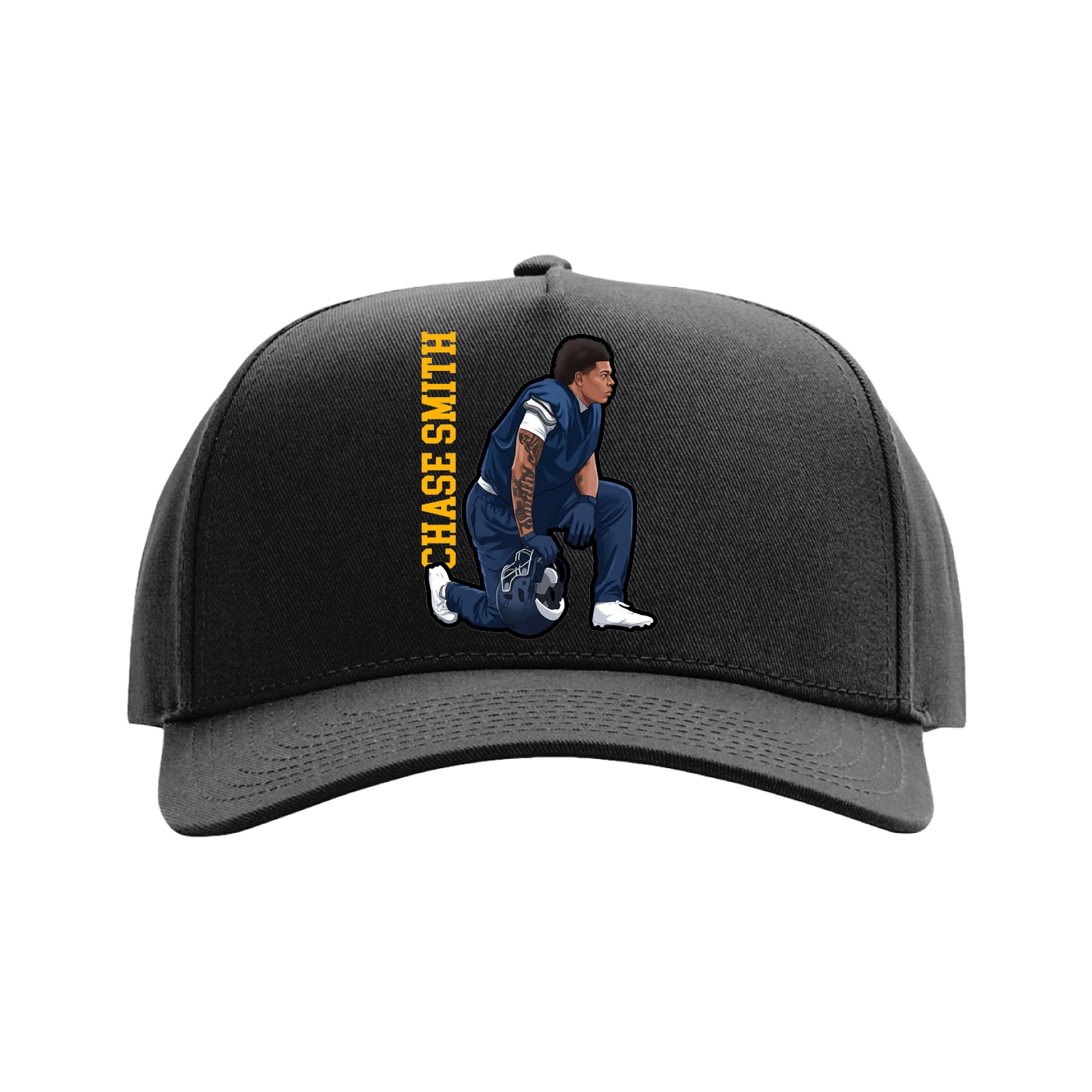 Full Fabric Five-Panel Champ Cap — Name Vertical in Black