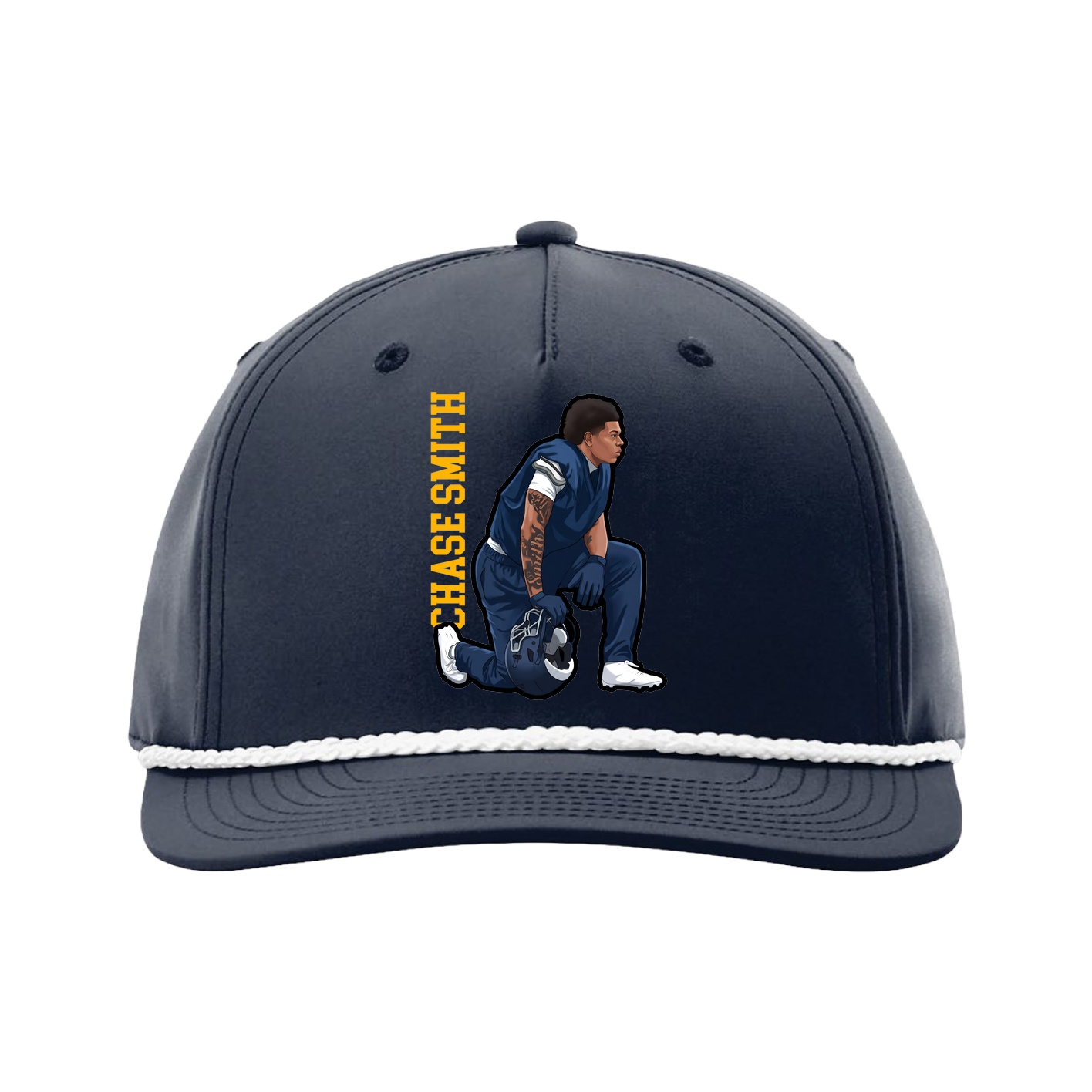 Five-Panel Classic Rope Cap — Name Vertical in Navy