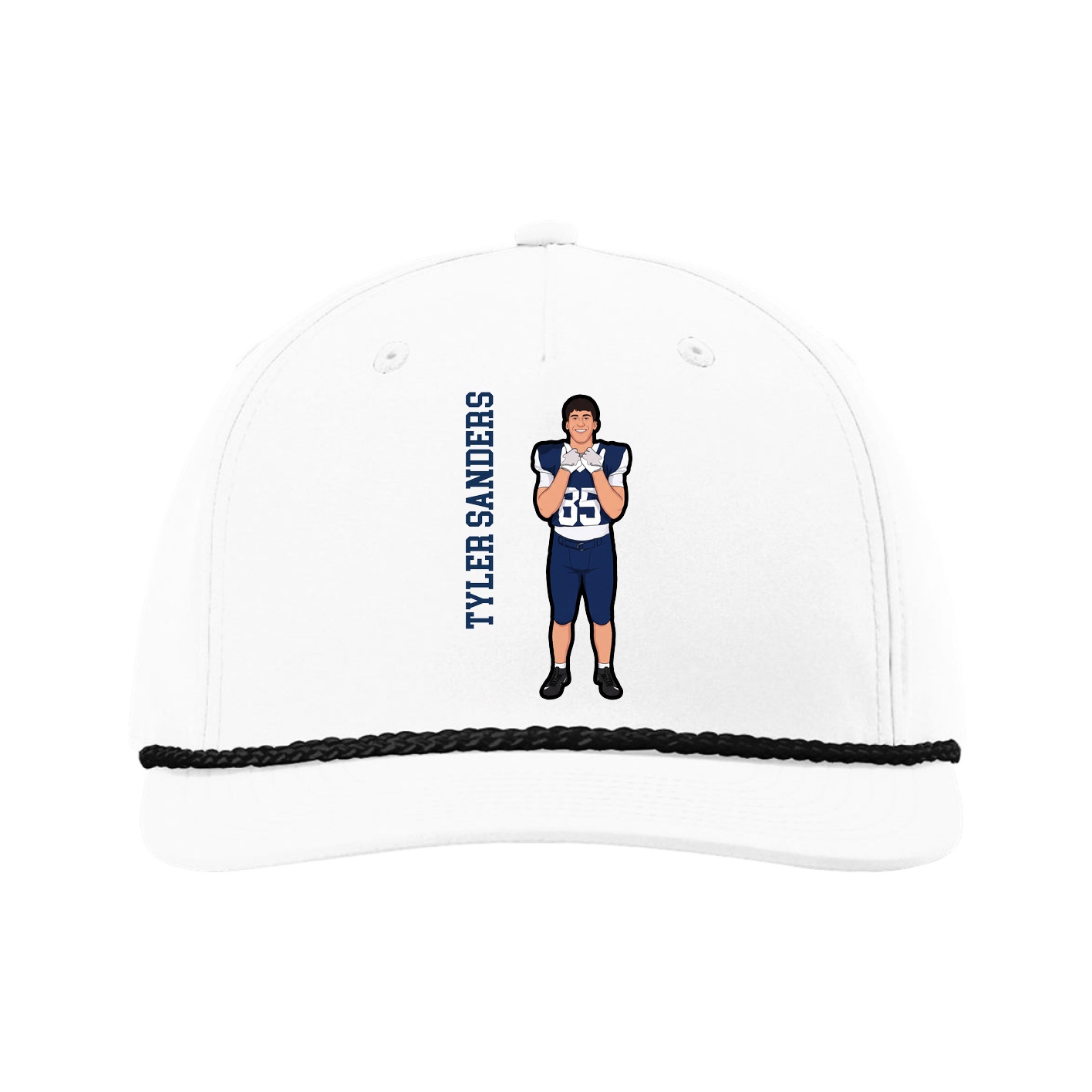 Five-Panel Classic Rope Cap — Name Vertical in White