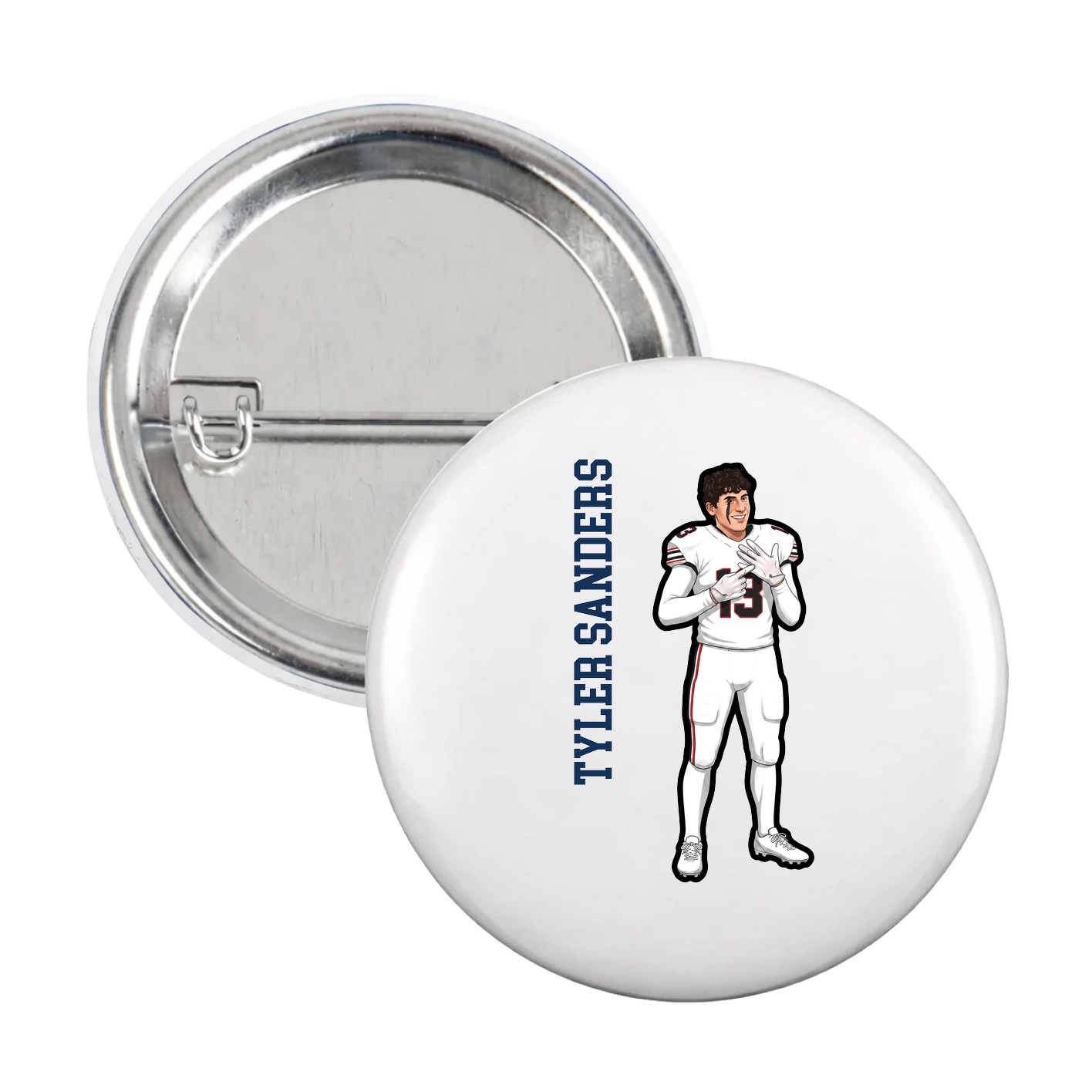 Game Day Button — Name Vertical in White