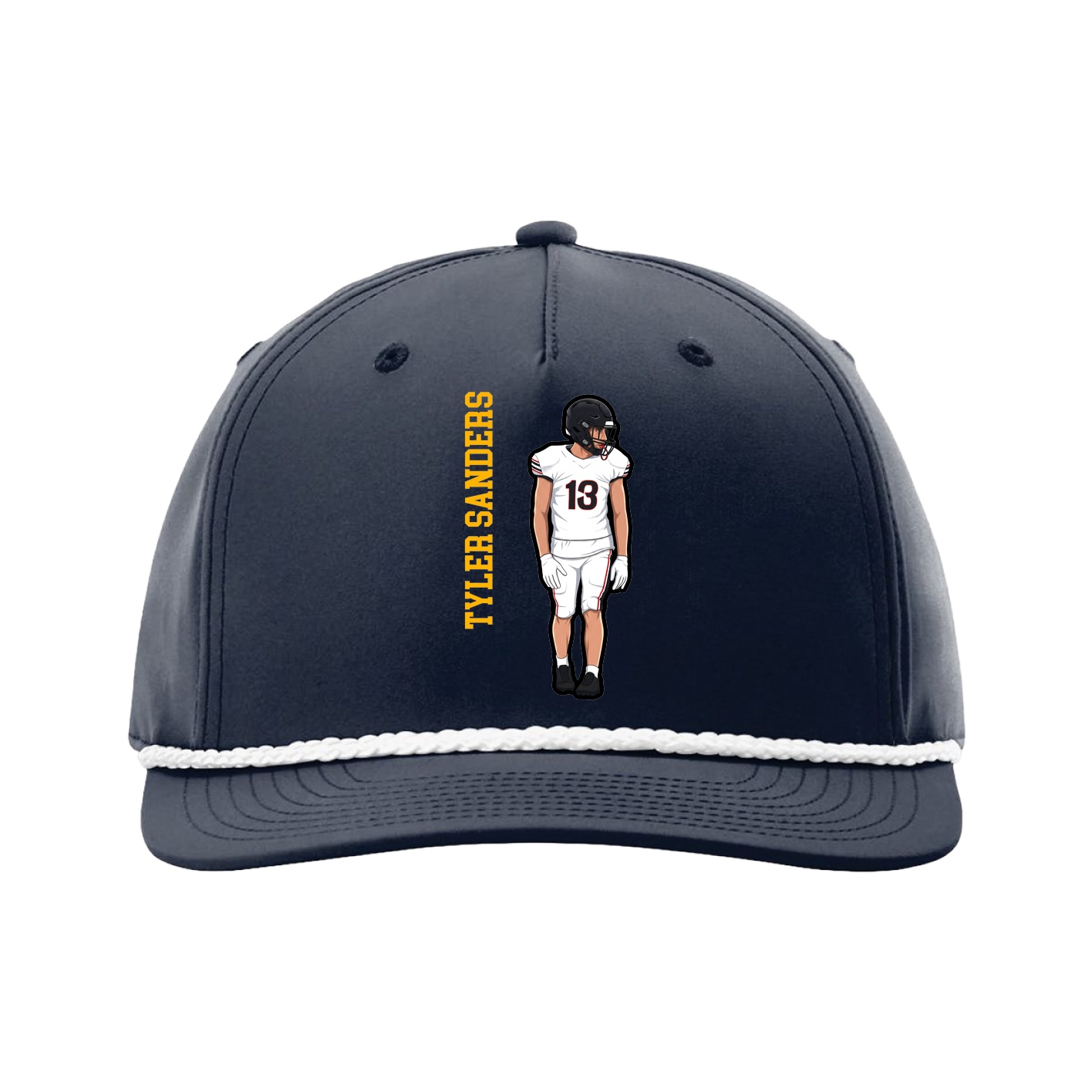 Five-Panel Classic Rope Cap — Name Vertical in Navy