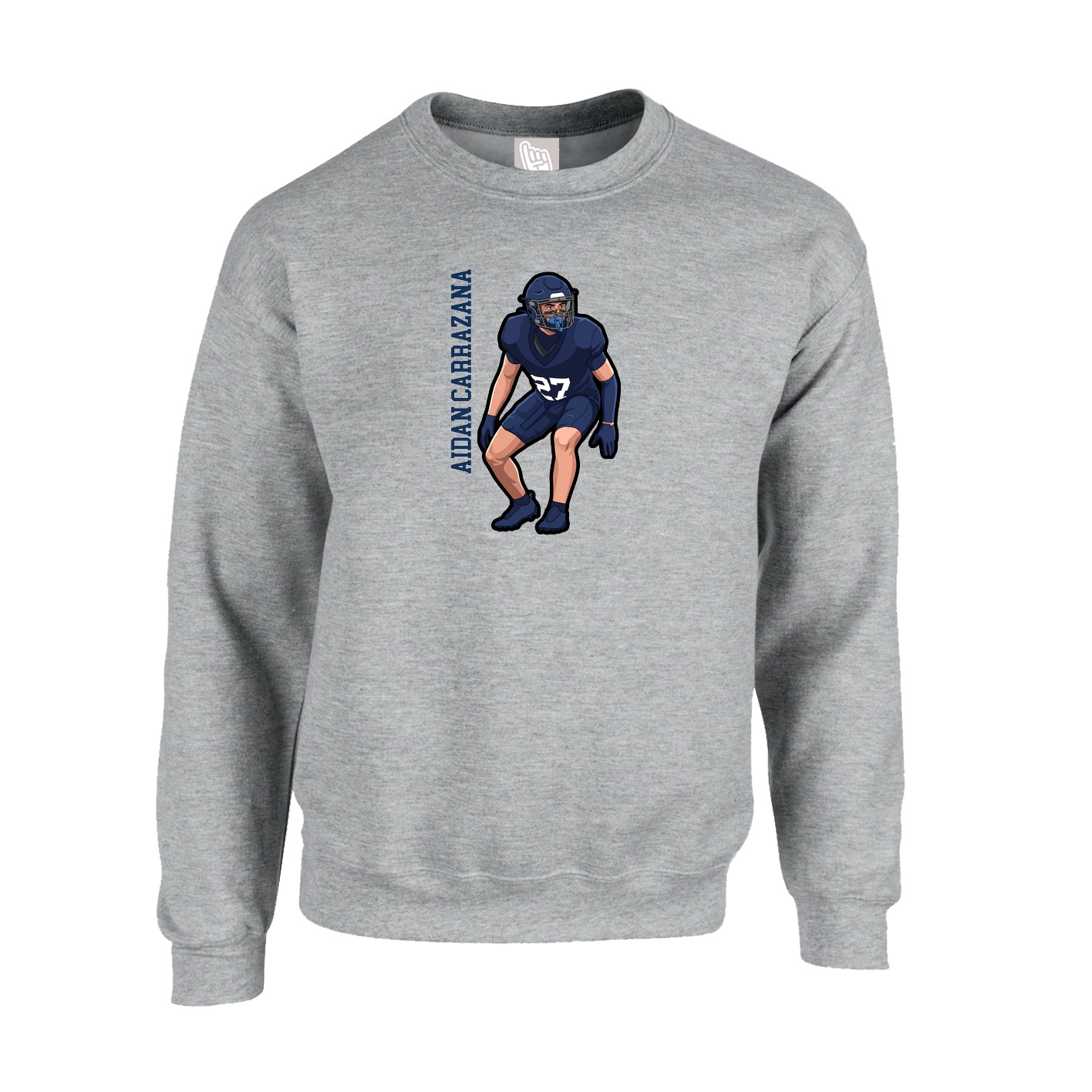 Fleece Crew — Name Vertical in Grey