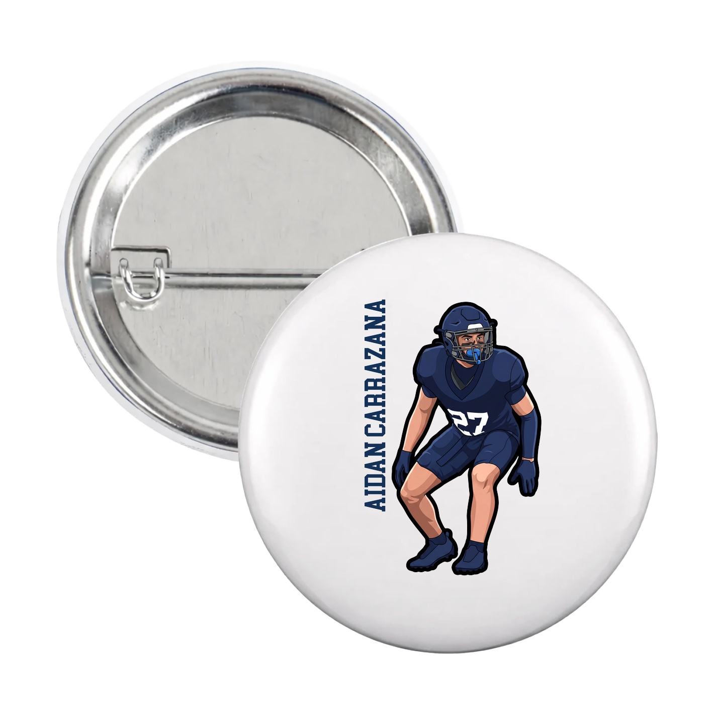 Game Day Button — Name Vertical in White