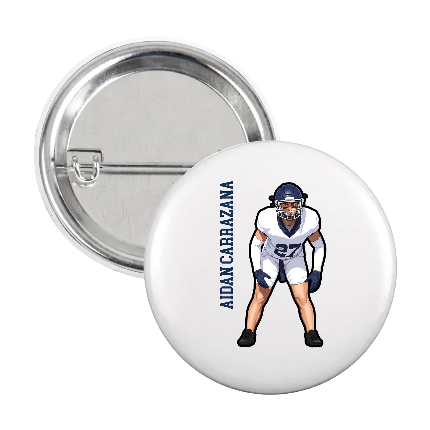 Game Day Button — Name Vertical in White