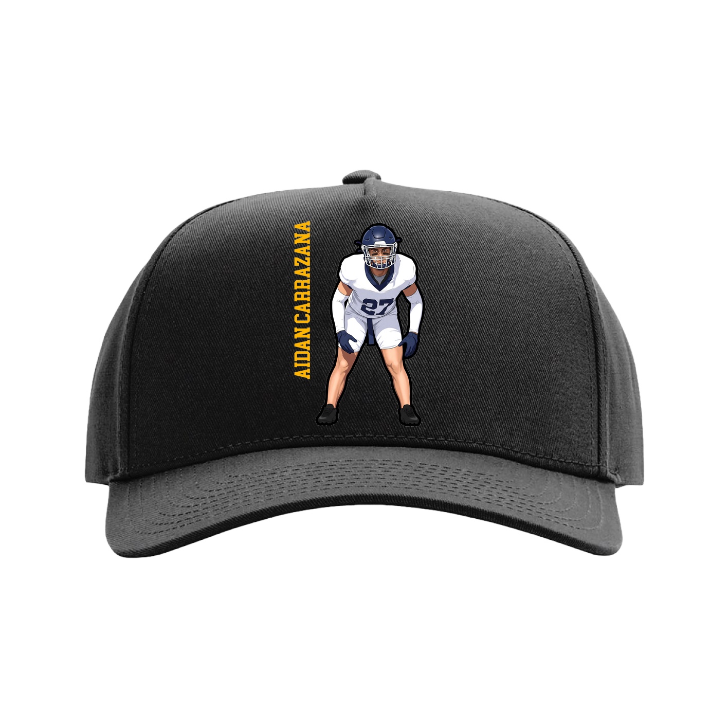 Full Fabric Five-Panel Champ Cap — Name Vertical in Black