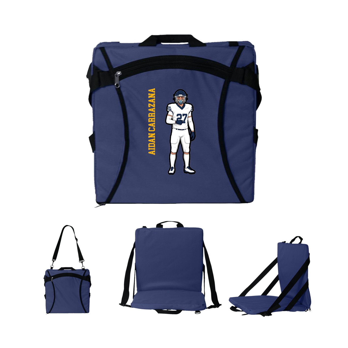 Folding Stadium Seat — Name Vertical in Navy