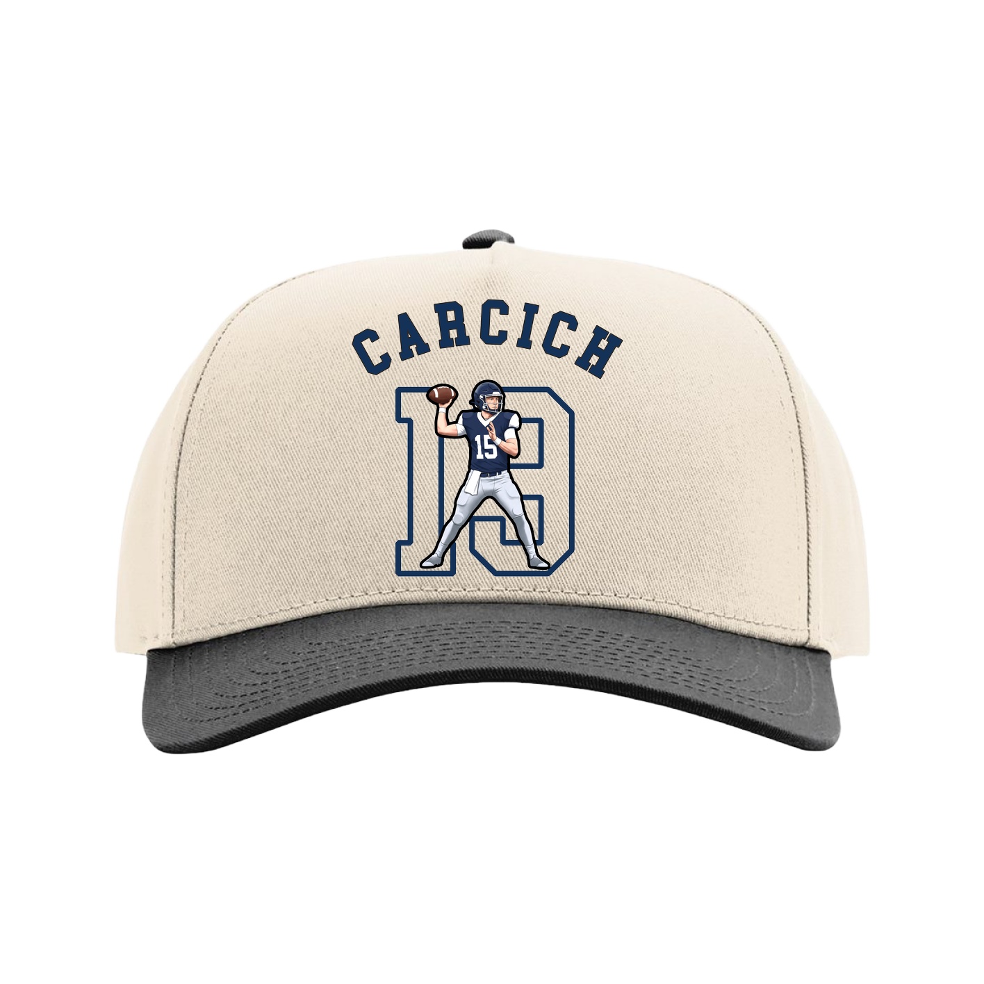 Full Fabric Five-Panel Champ Cap — Shirsey Arch in Cream/Black