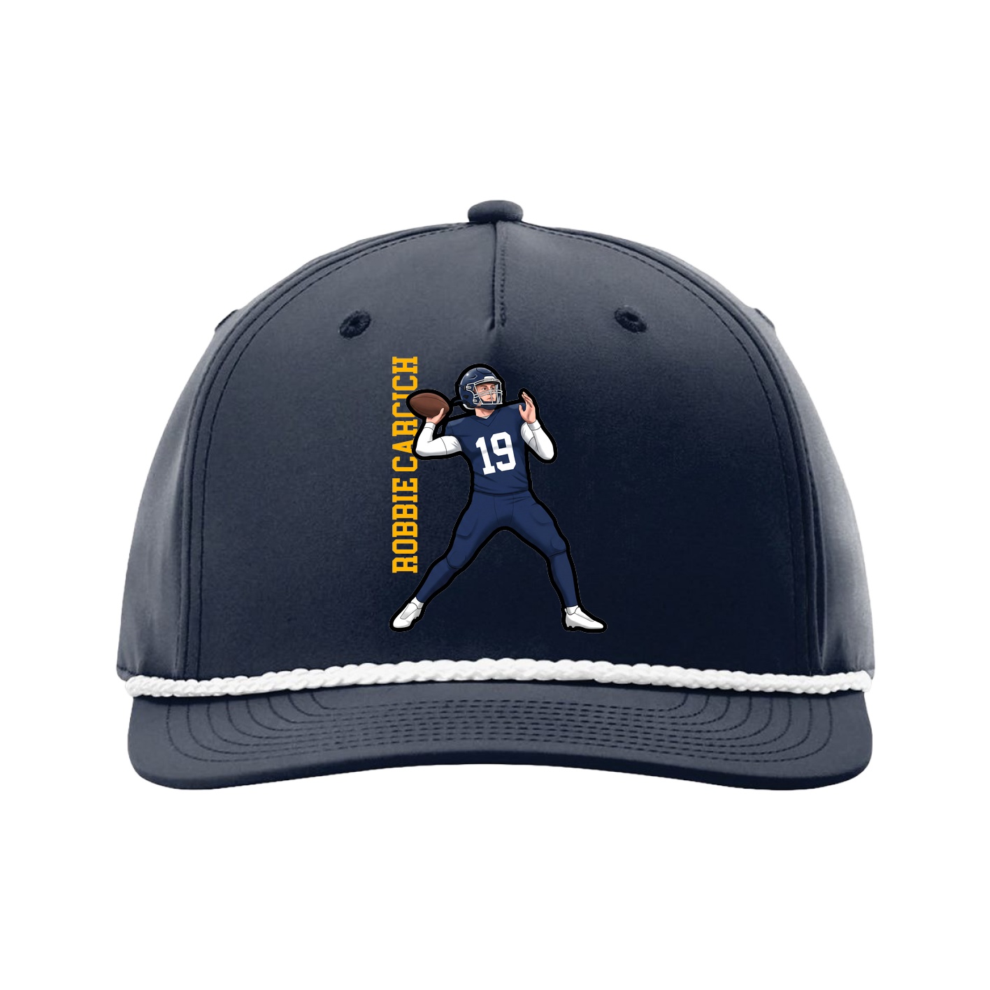 Five-Panel Classic Rope Cap — Name Vertical in Navy