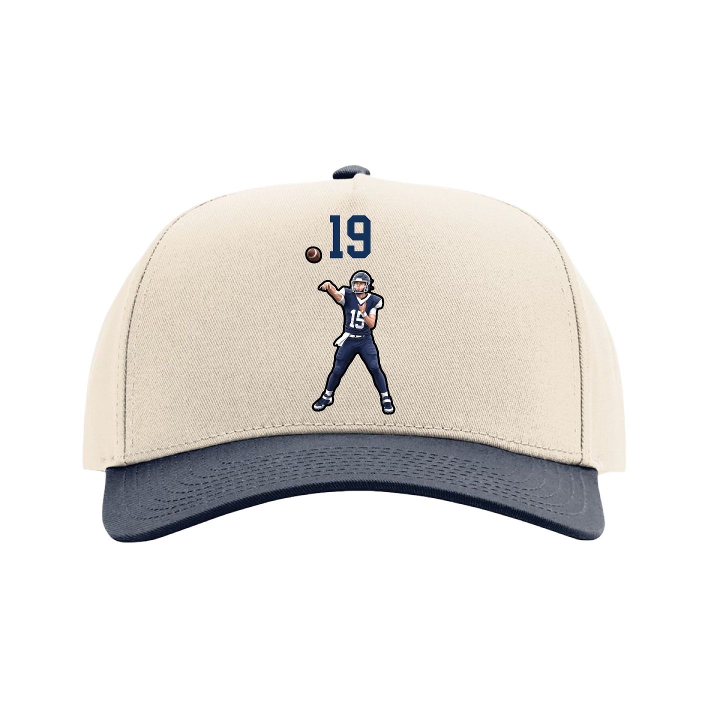 Full Fabric Five-Panel Champ Cap — Number Top in Cream/Navy