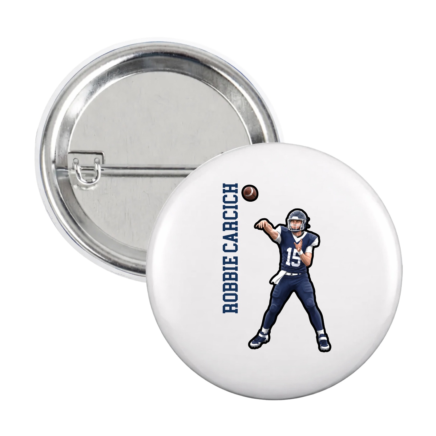 Game Day Button — Name Vertical in White