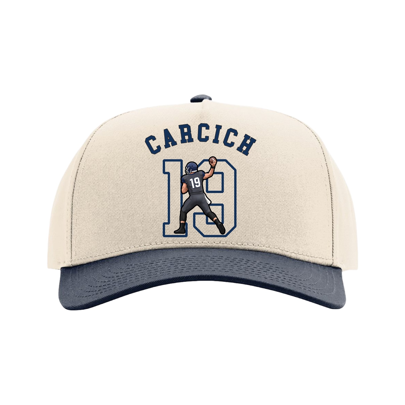 Full Fabric Five-Panel Champ Cap — Shirsey Arch in Cream/Navy