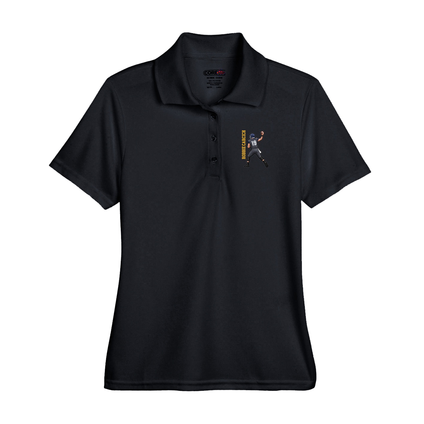 Performance Polo — Name Vertical in Black
