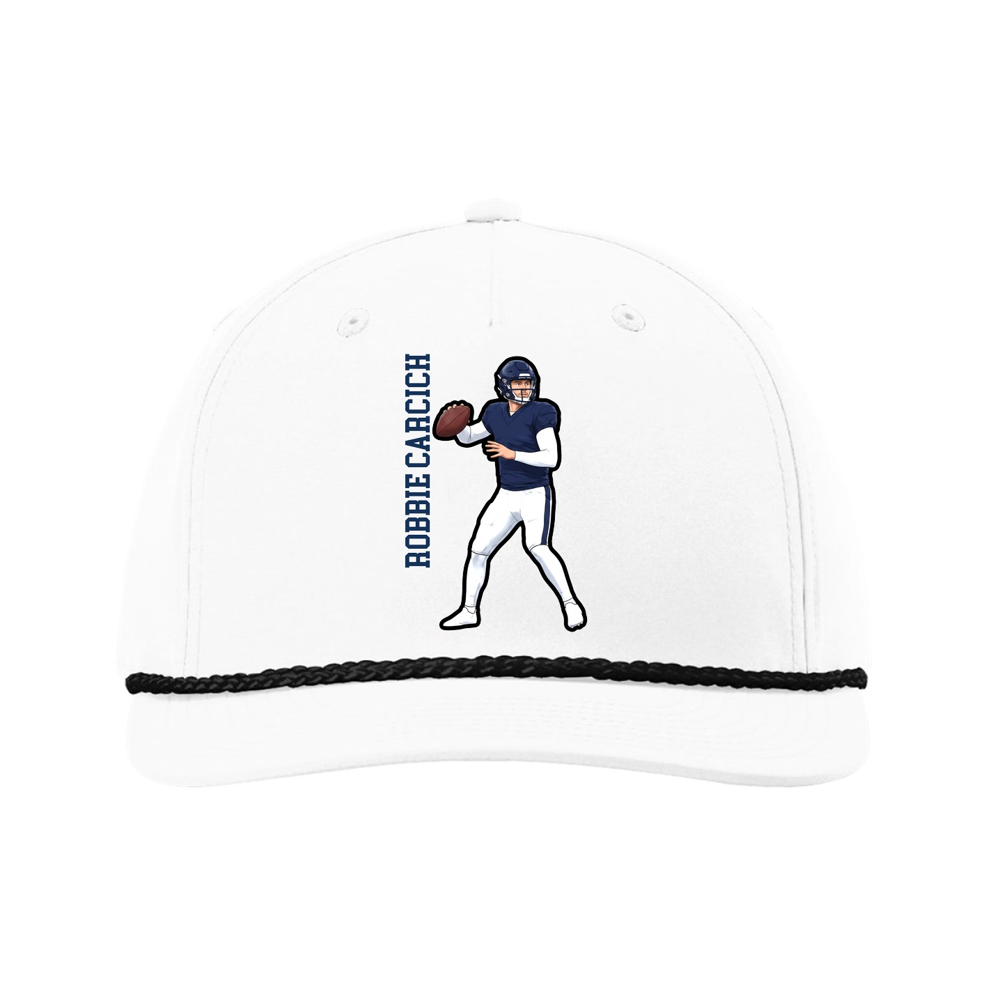 Five-Panel Classic Rope Cap — Name Vertical in White