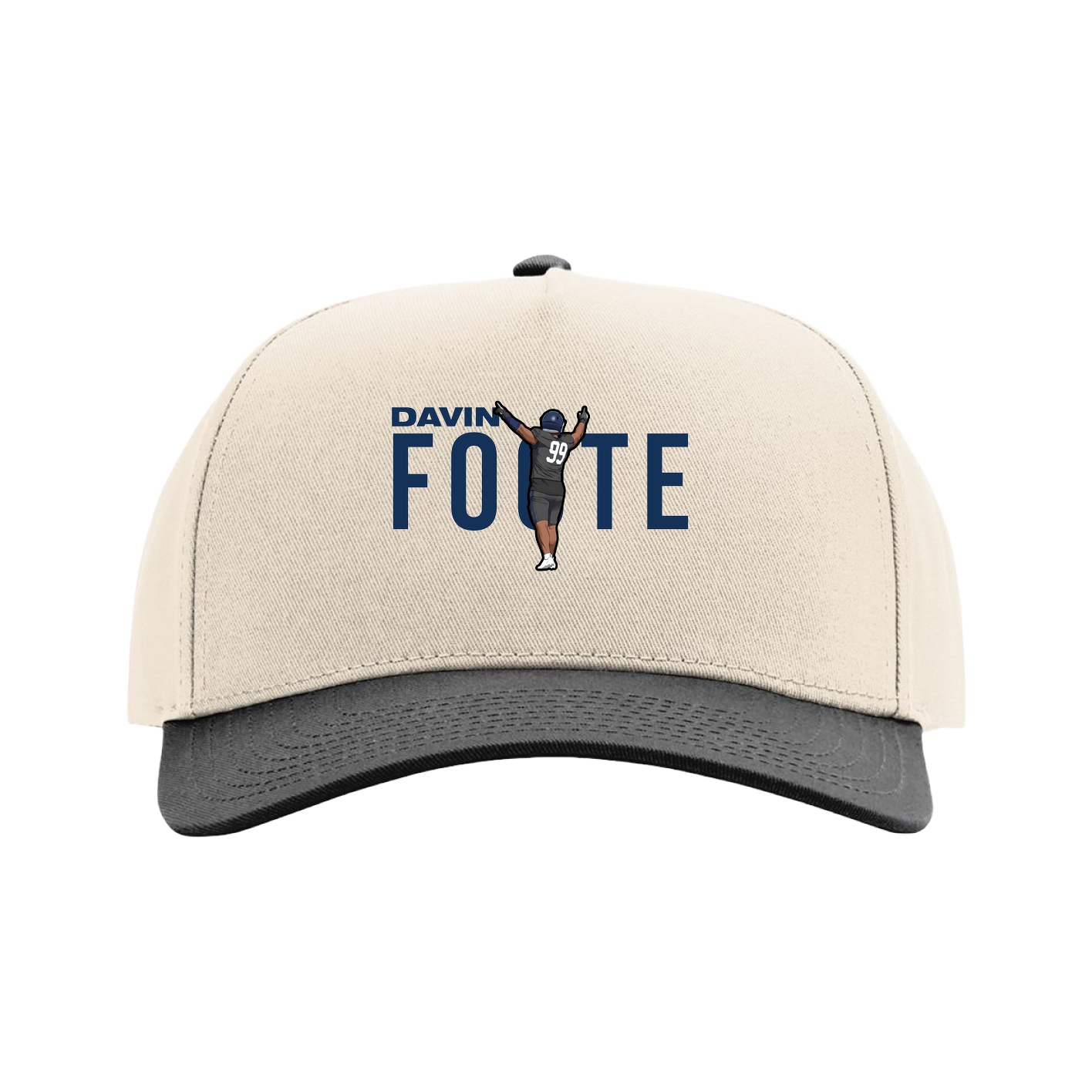 Full Fabric Five-Panel Champ Cap — Player Name in Cream/Black