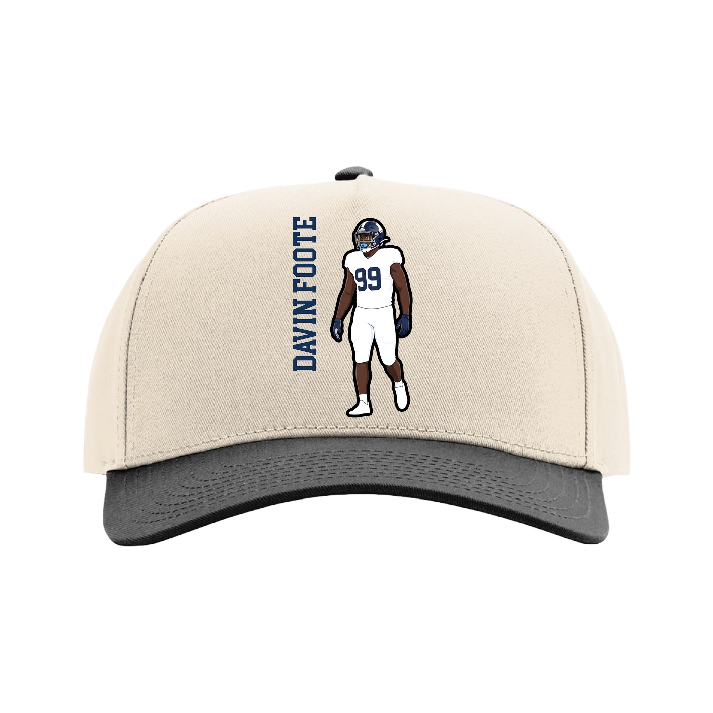 Full Fabric Five-Panel Champ Cap — Name Vertical in Cream/Black