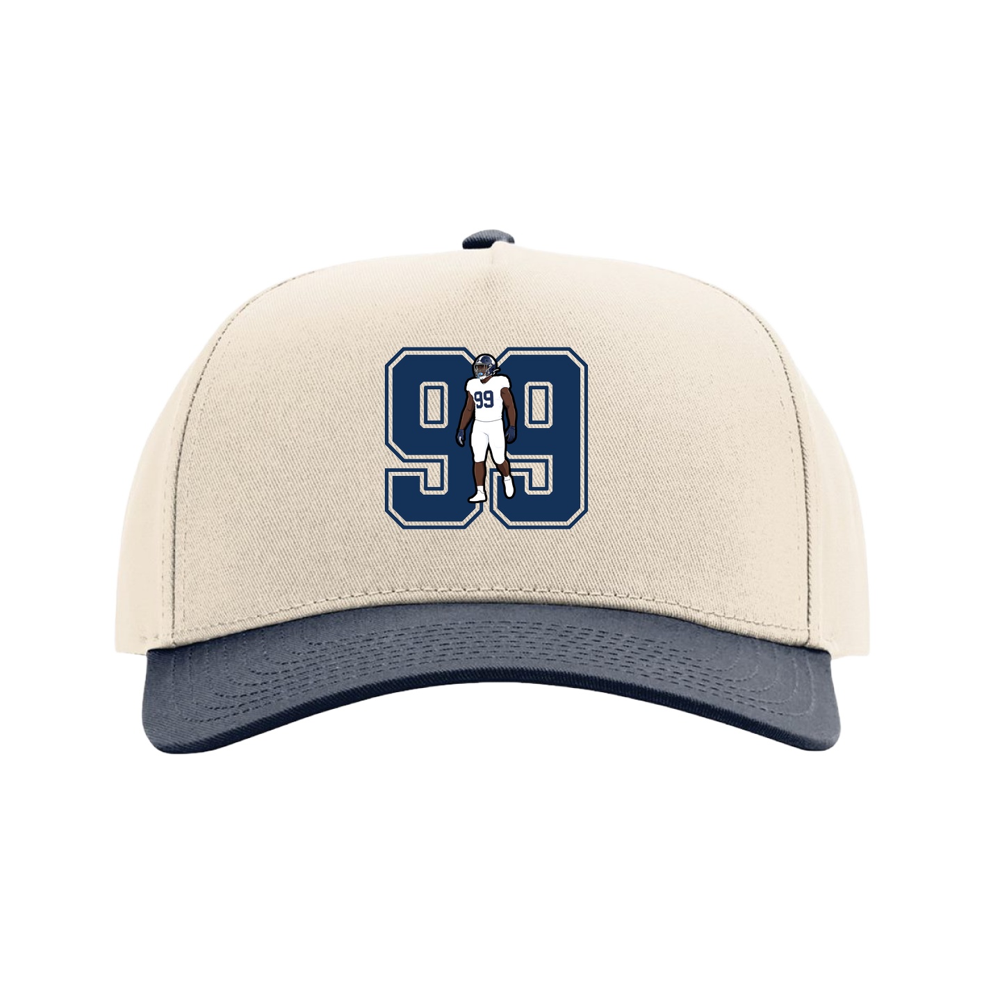 Full Fabric Five-Panel Champ Cap — Number in Cream/Navy