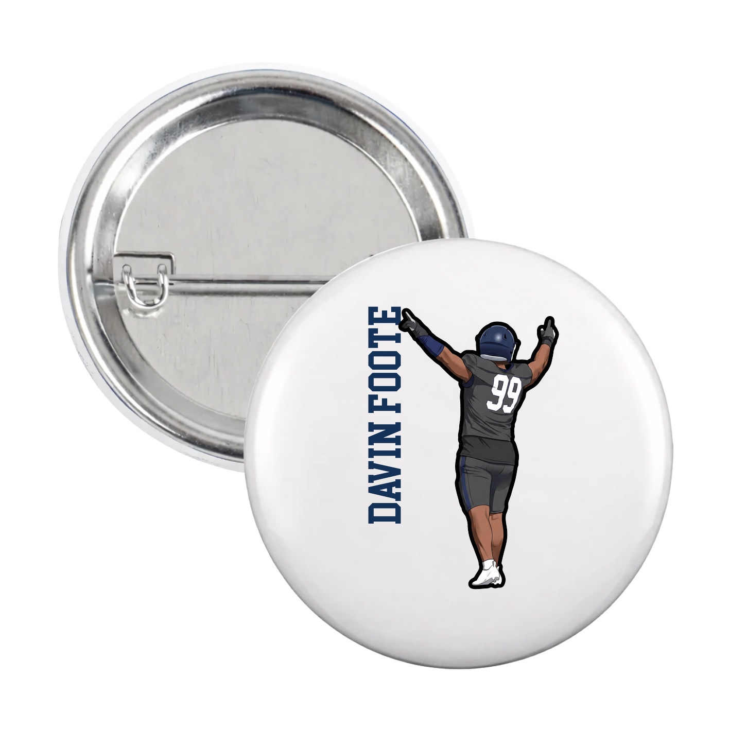 Game Day Button — Name Vertical in White