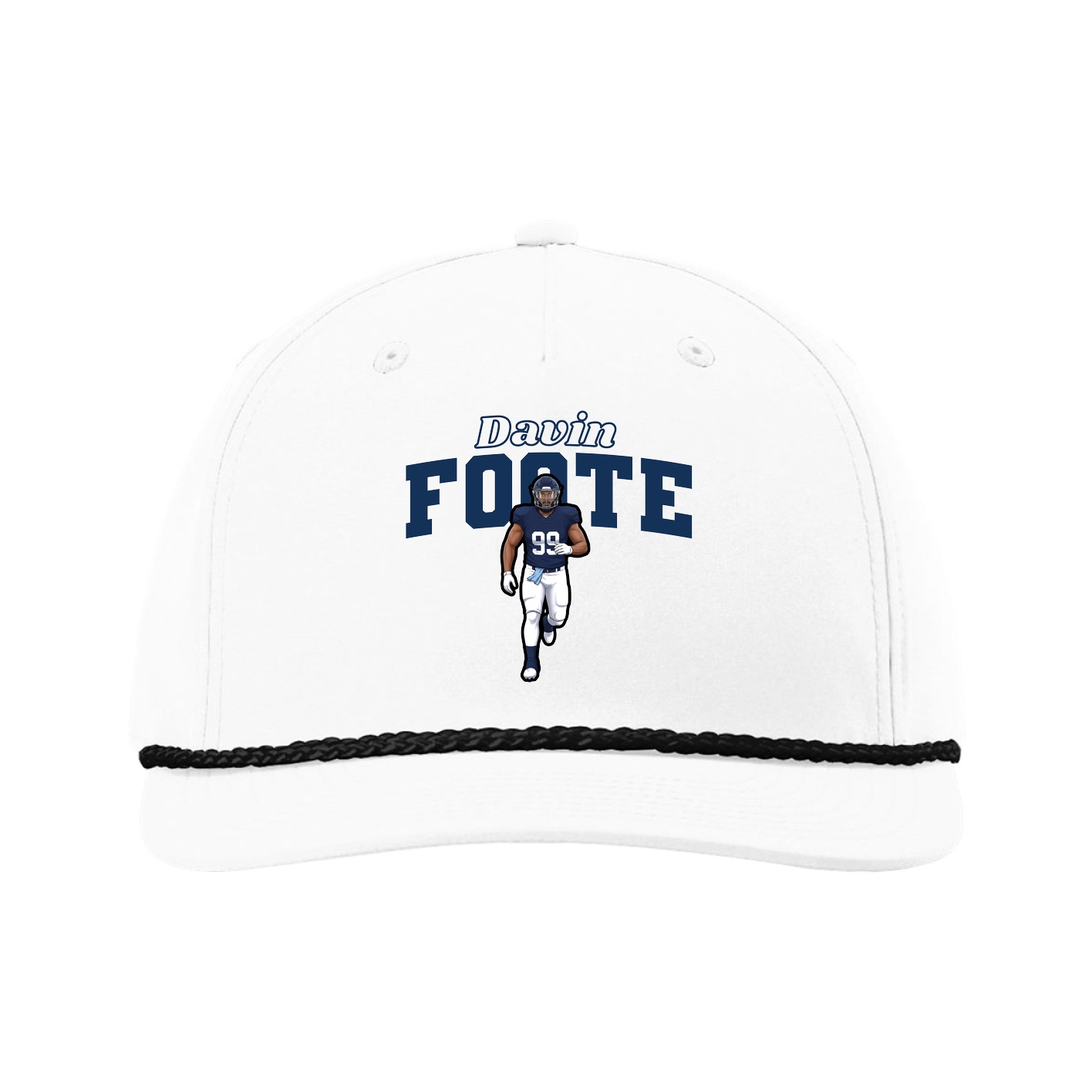 Five-Panel Classic Rope Cap — Name Arch in White
