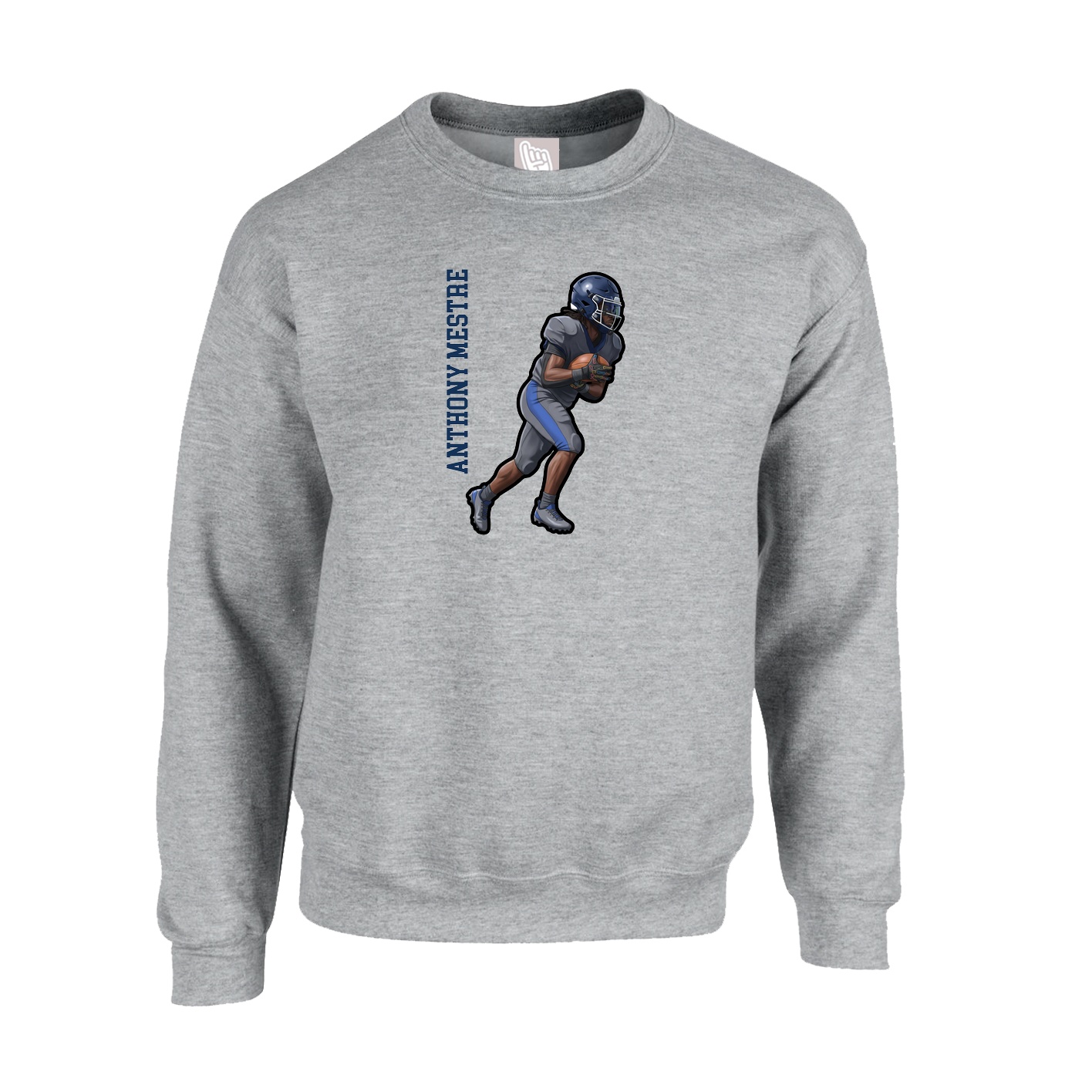 Fleece Crew — Name Vertical in Grey