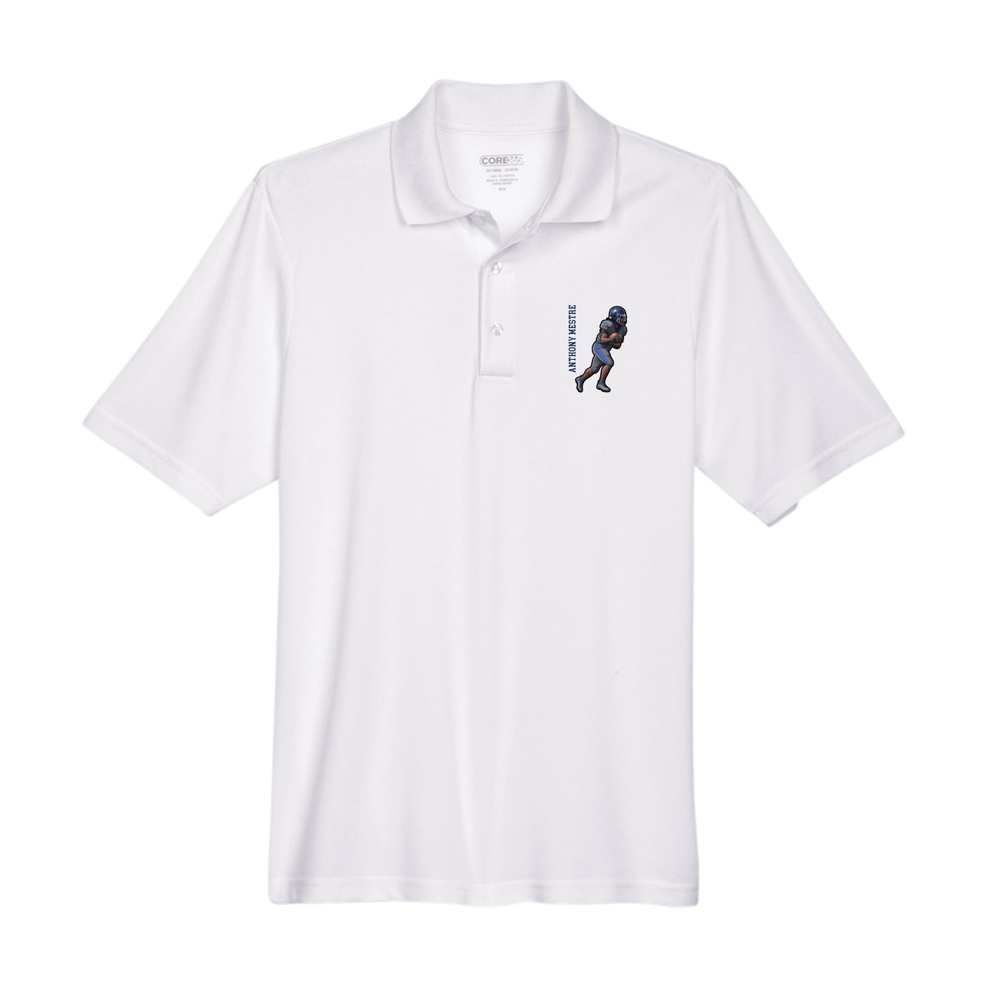 Performance Polo — Name Vertical in White