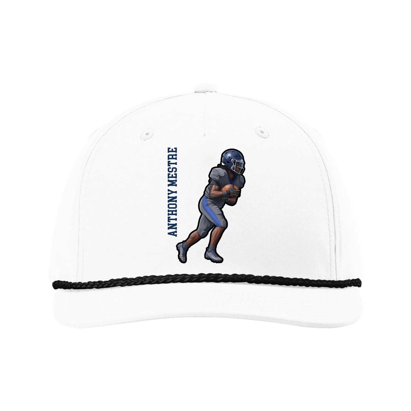 Five-Panel Classic Rope Cap — Name Vertical in White
