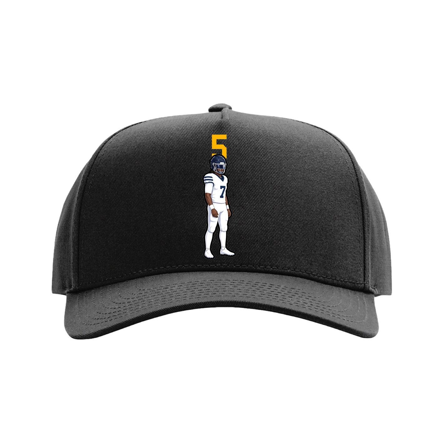 Full Fabric Five-Panel Champ Cap — Number Top in Black